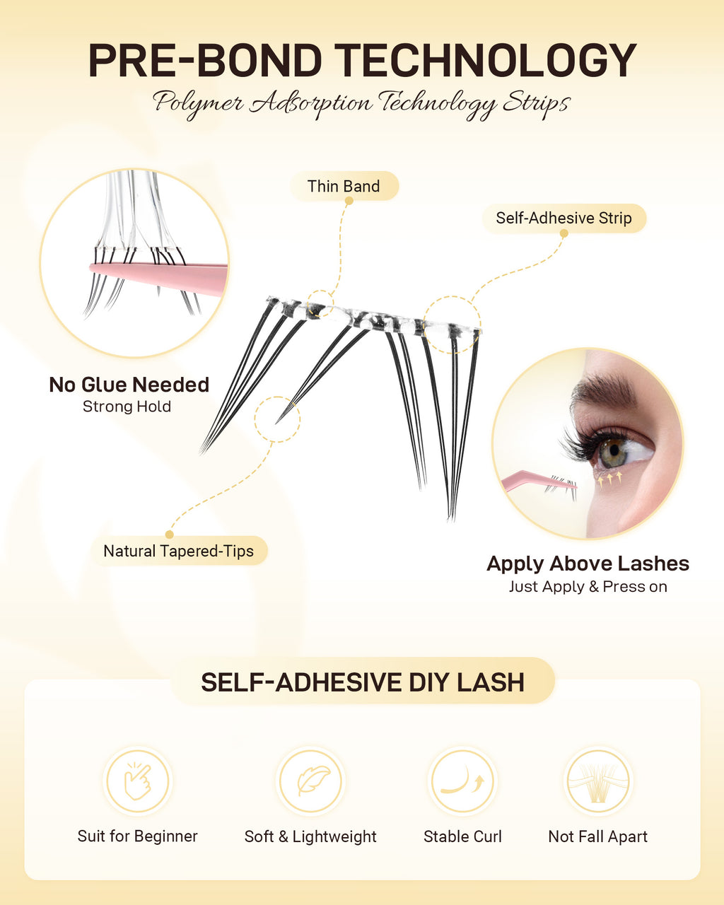 MEILAIMDY Self Adhesive DIY Bottom Lashes,0.07mm J Curl 40 Clusters 5-7mm Mixed Length Pre Glued Lower Eyelashes No Glue Needed Natural MBSA-DIY-003
