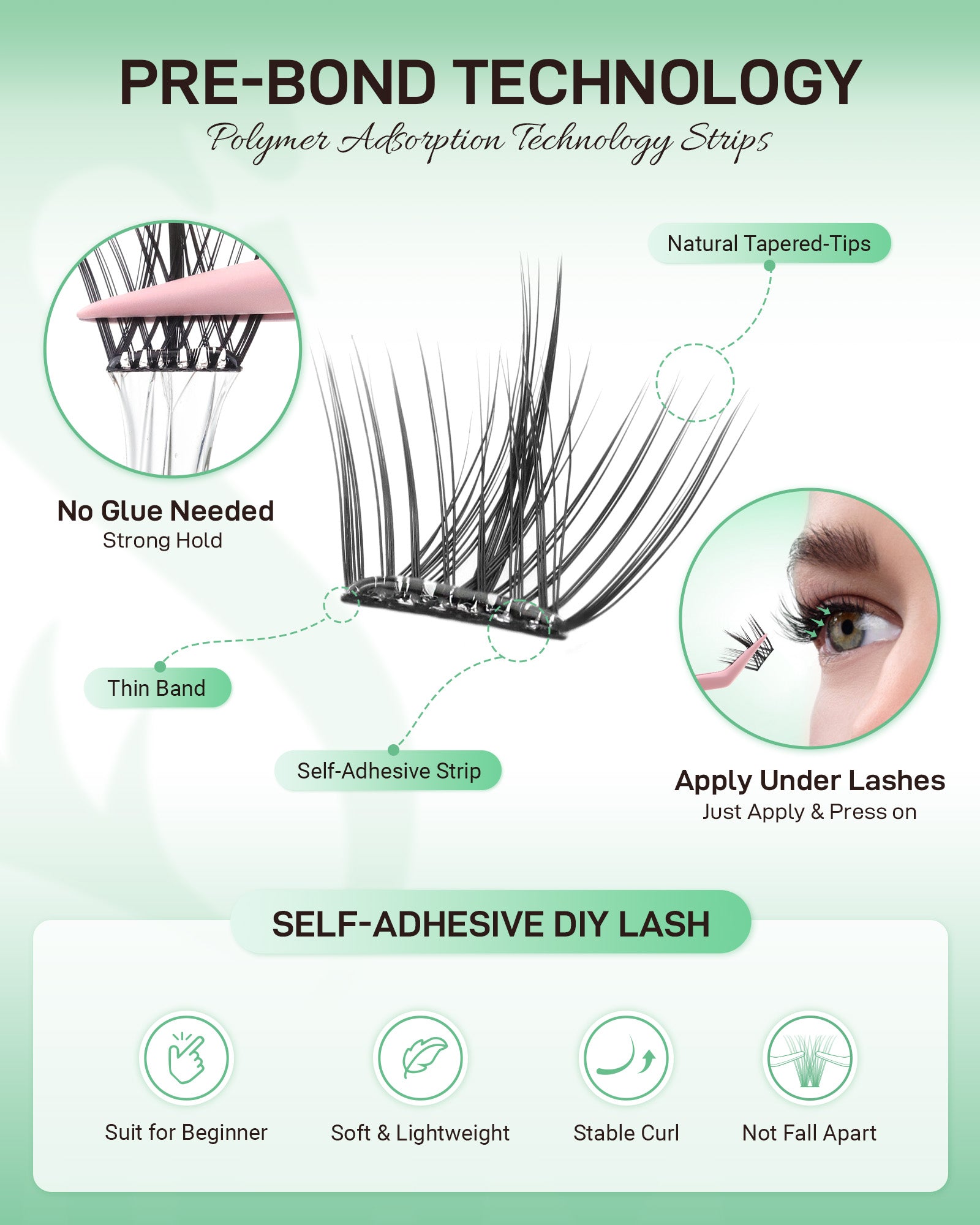 MEILAIMDY Self Adhesive DIY Lashes,0.07mm C Curl 40 Clusters 10-13mm Mixed Length Pre Glued False Eyelashes No Glue Needed Natural MSA-DIY-007