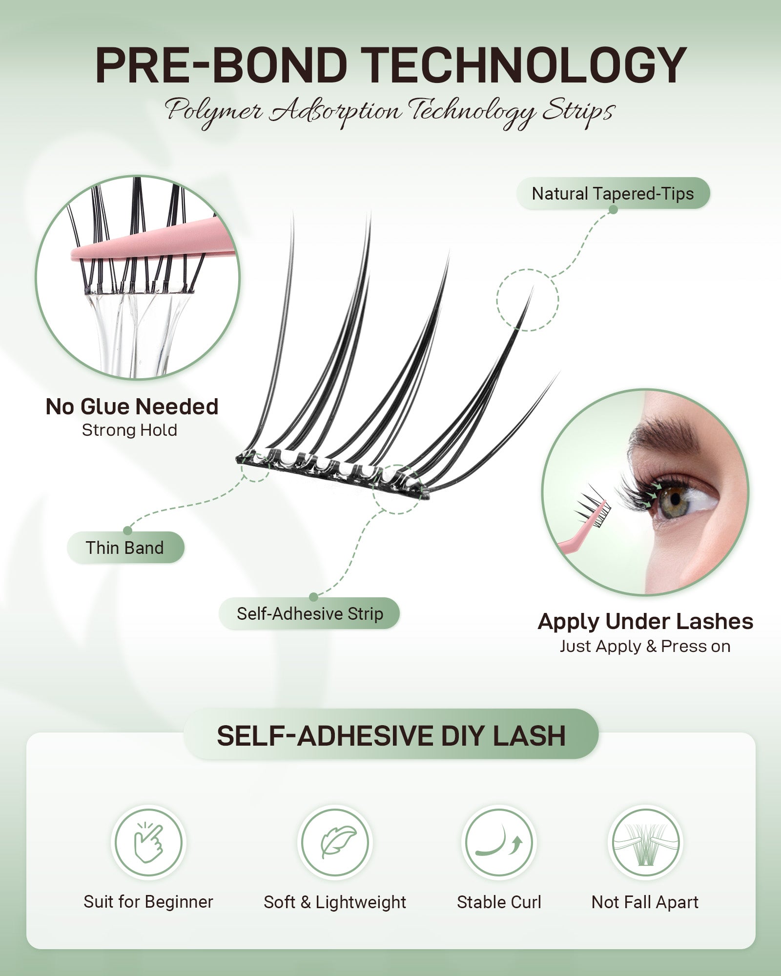 MEILAIMDY Self Adhesive DIY Lashes,0.07mm C Curl 48 Clusters 10-12mm Mixed Length Pre Glued False Eyelashes No Glue Needed Natural Wispy MSA-DIY-017