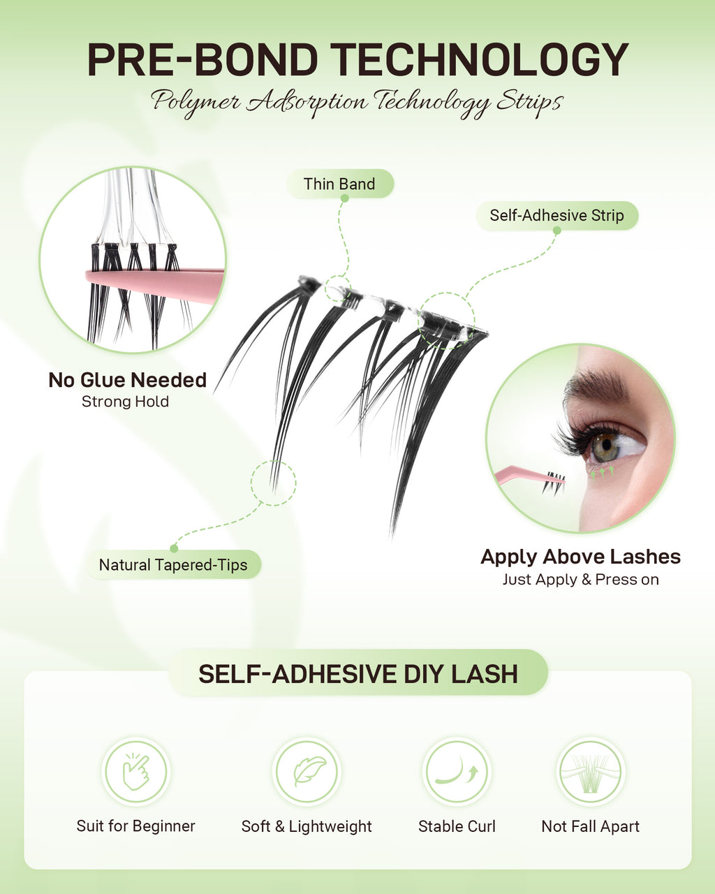 MEILAIMDY Self Adhesive DIY Bottom Lashes,0.07mm J Curl 60 Clusters 5-7mm Mixed Length Pre Glued Lower Eyelashes No Glue Needed Natural MBSA-DIY-004