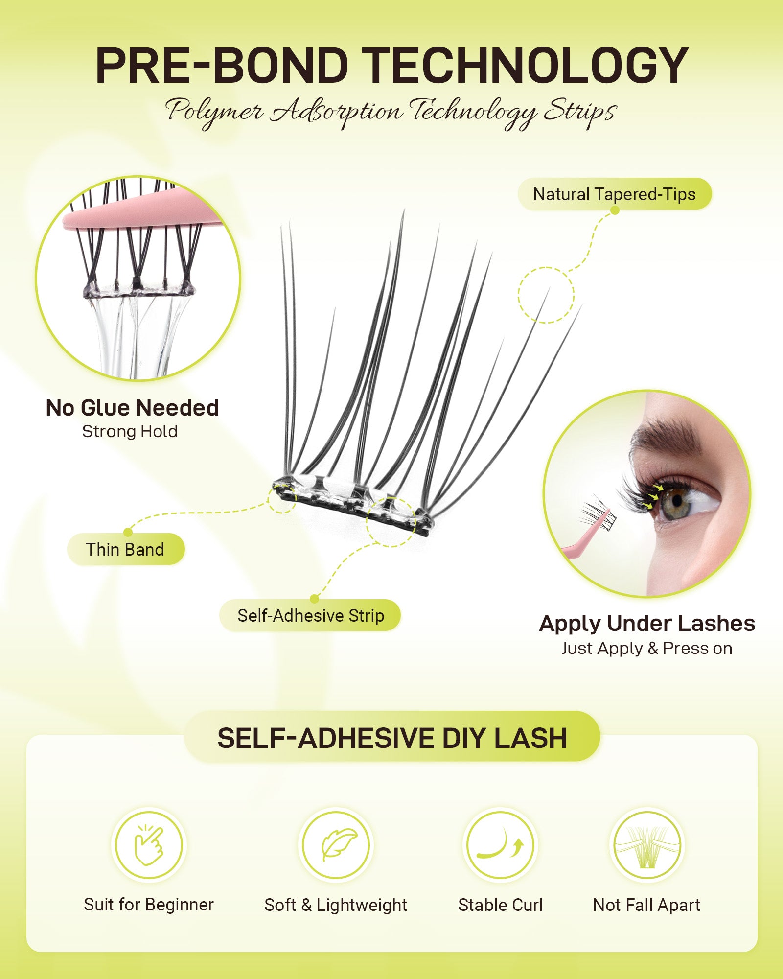 MEILAIMDY Self Adhesive DIY Lashes,0.07mm C Curl 48 Clusters 11-14mm Mixed Length Pre Glued False Eyelashes No Glue Needed Natural Wispy MSA-DIY-014