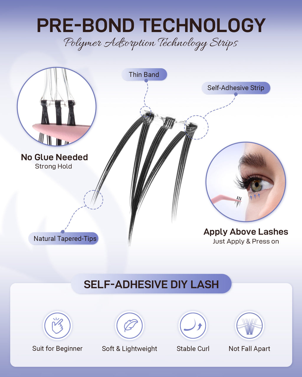 MEILAIMDY Self Adhesive DIY Bottom Lashes,0.07mm J Curl 90 Clusters 6-8mm Mixed Length Pre Glued Lower Eyelashes No Glue Needed Natural MBSA-DIY-001