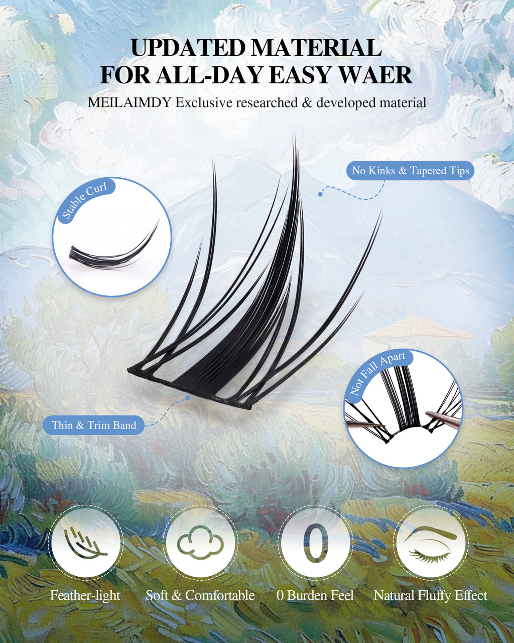 MEILAIMDY DIY Cluster Lashes 0.07mm C Curl (MEDIY002, 140 Clusters 8-12mm Mix Length)