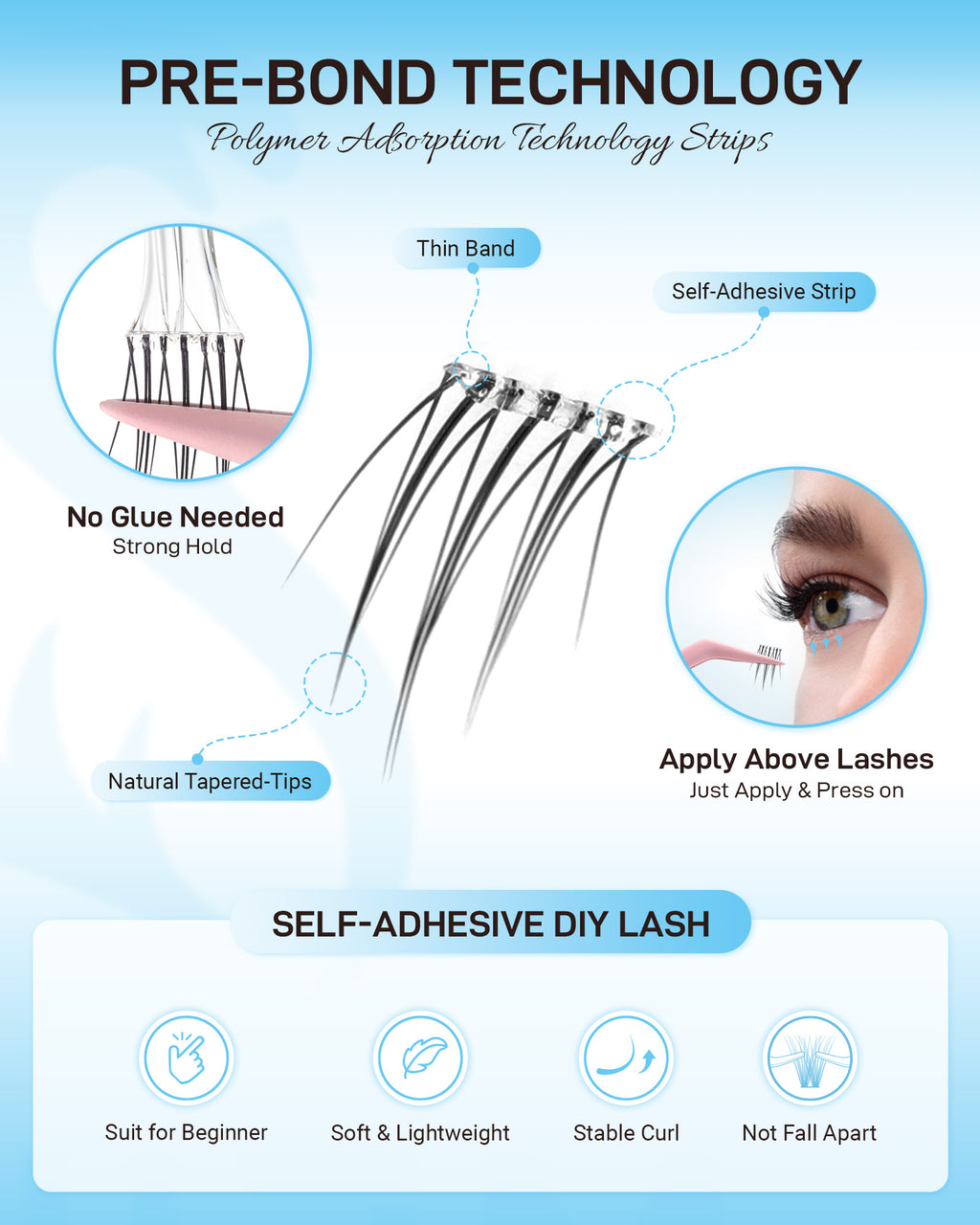 MEILAIMDY Self Adhesive DIY Bottom Lashes,0.07mm J Curl 80 Clusters 5-8mm Mixed Length Pre Glued Lower Eyelashes No Glue Needed Natural MBSA-DIY-002