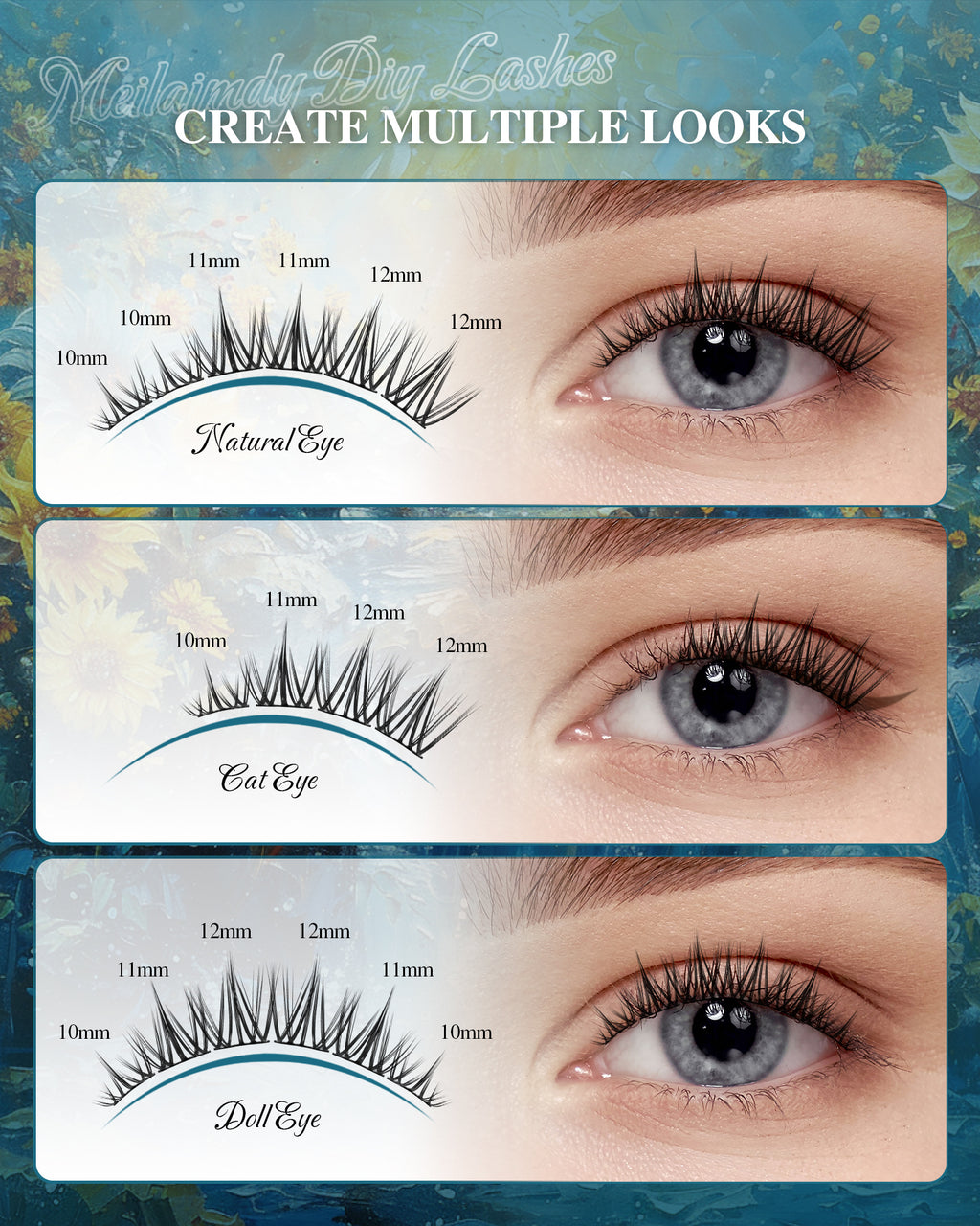 MEILAIMDY DIY Cluster Lashes 0.07mm C Curl (MEDIY001, 168 Clusters 10-12mm Mix Length)