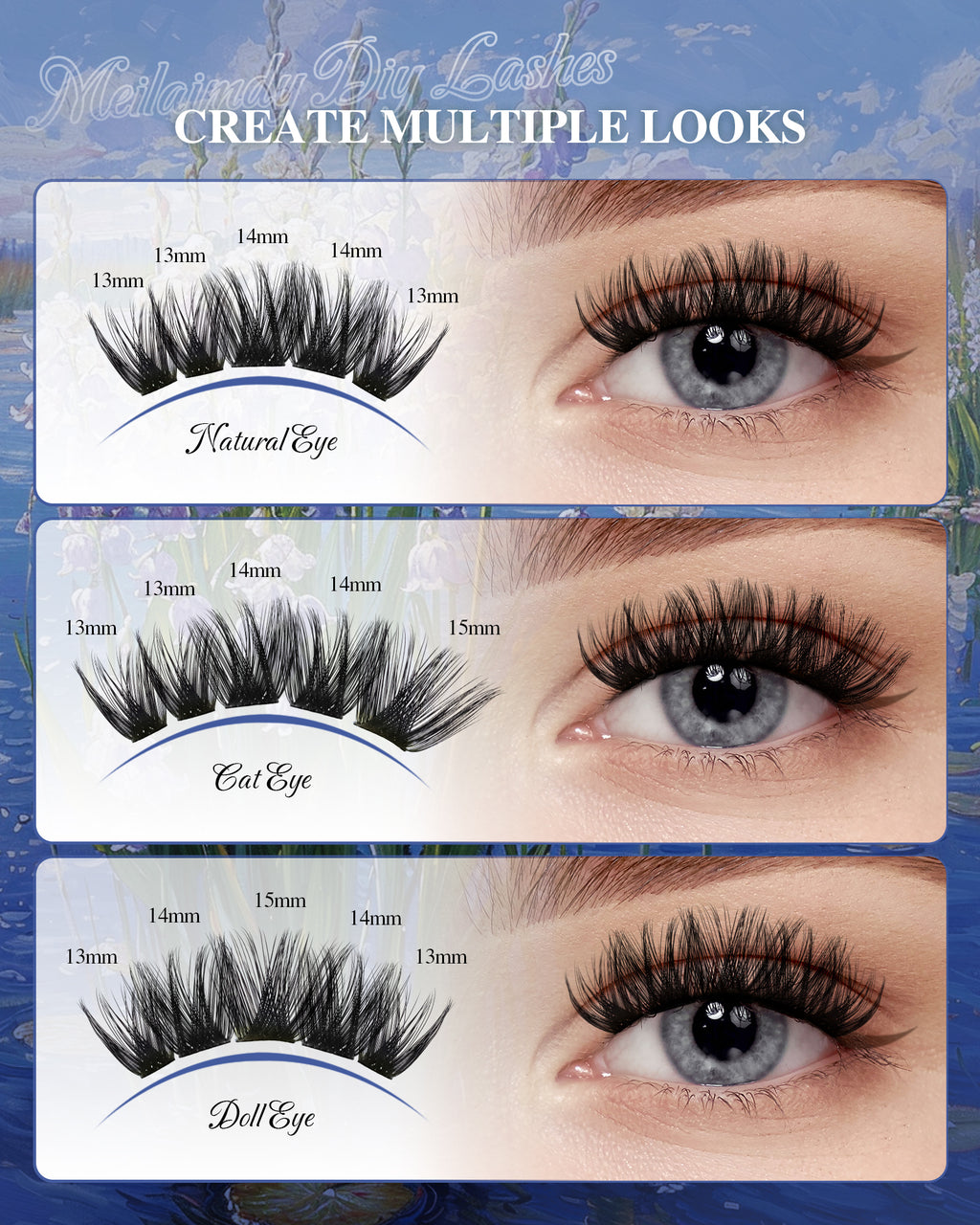 MEILAIMDY DIY Cluster Lashes 0.07mm C Curl (MEDIY005, 140 Clusters 10-15mm Mix Length)