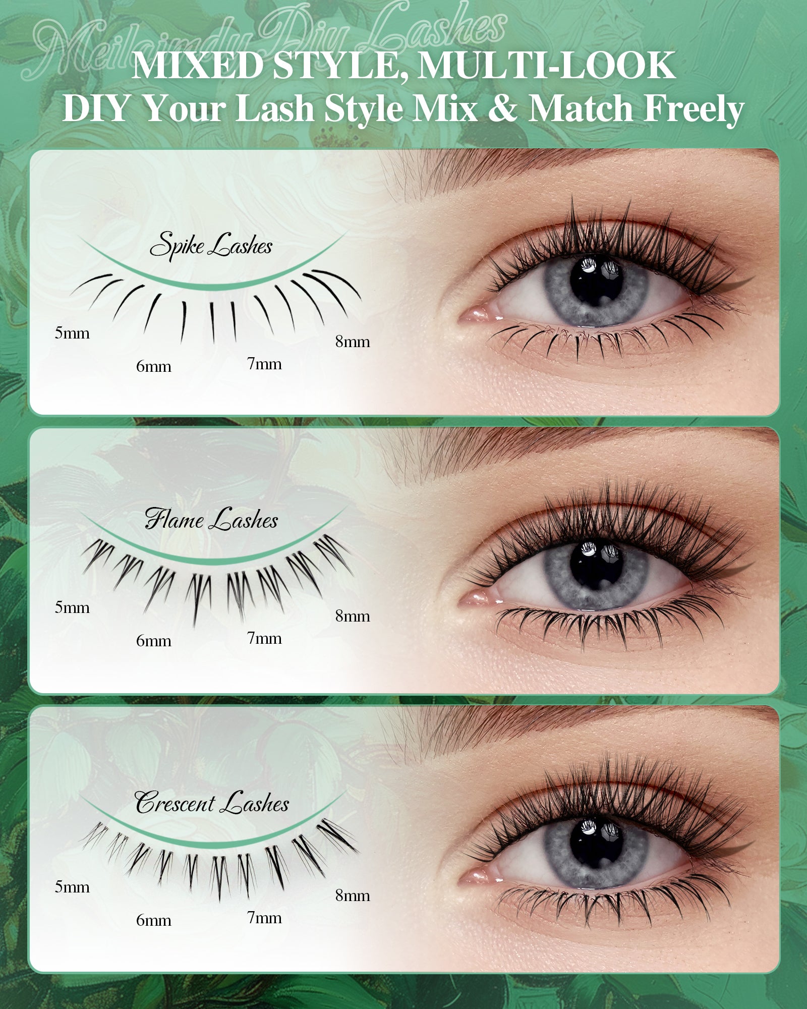 MEILAIMDY 3 in 1 DIY Lower Cluster Lashes 0.07mm C Curl 5-8mm (MEBDIYM3-001,304Pcs)
