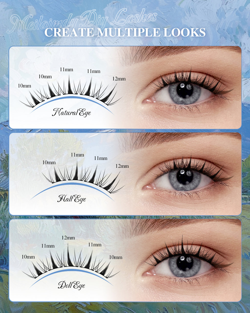 MEILAIMDY DIY Cluster Lashes 0.07mm C Curl (MEDIY002, 140 Clusters 8-12mm Mix Length)