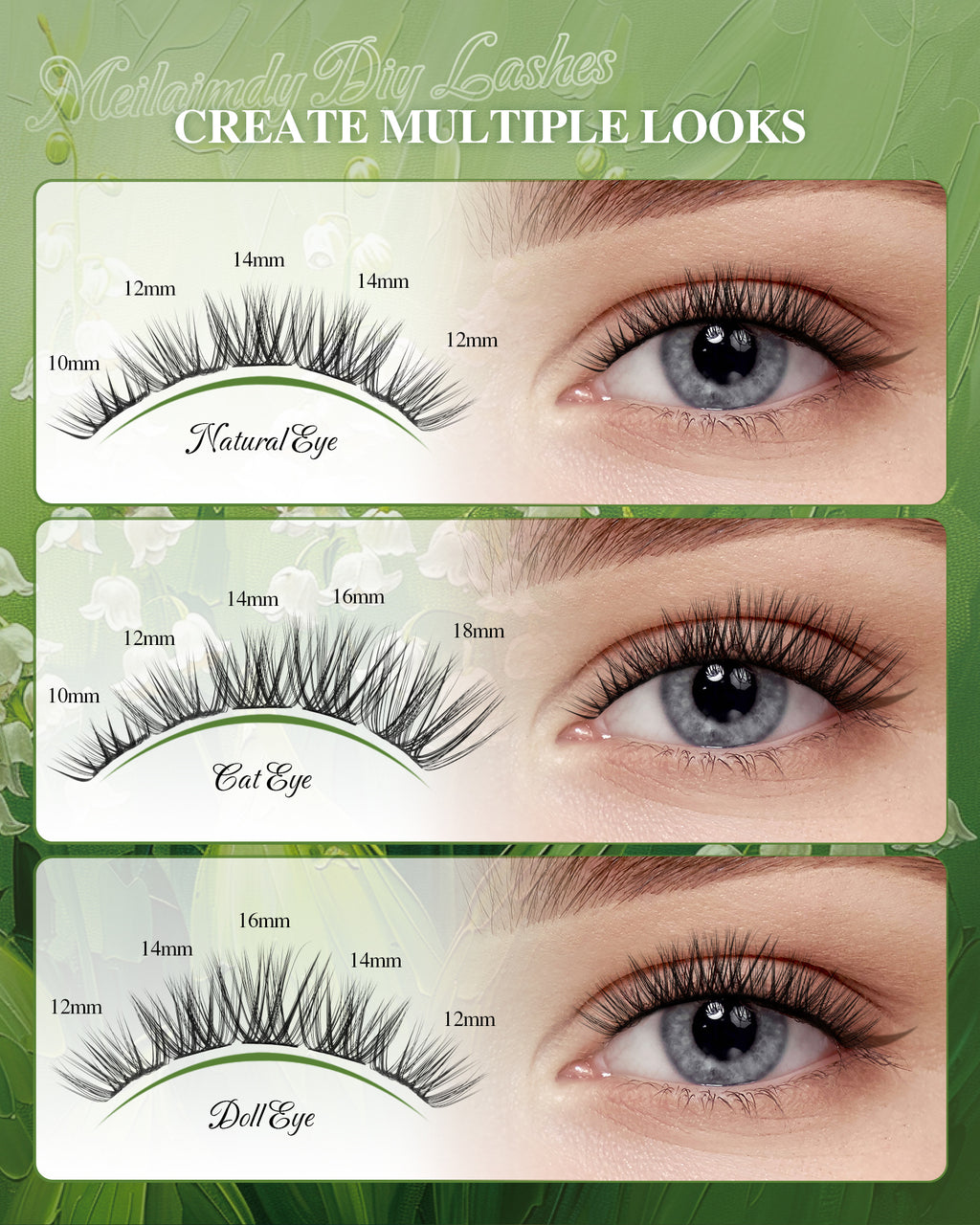 MEILAIMDY DIY Cluster Lashes 0.07mm C Curl (MEDIY007, 126 Clusters 10-18mm Mix Length)