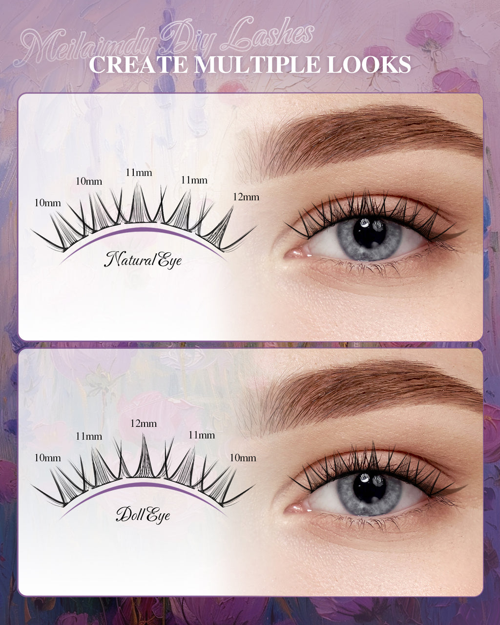 MEILAIMDY DIY Cluster Lashes 0.07mm C Curl (MEDIY003, 128 Clusters 10-12mm Mix Length)