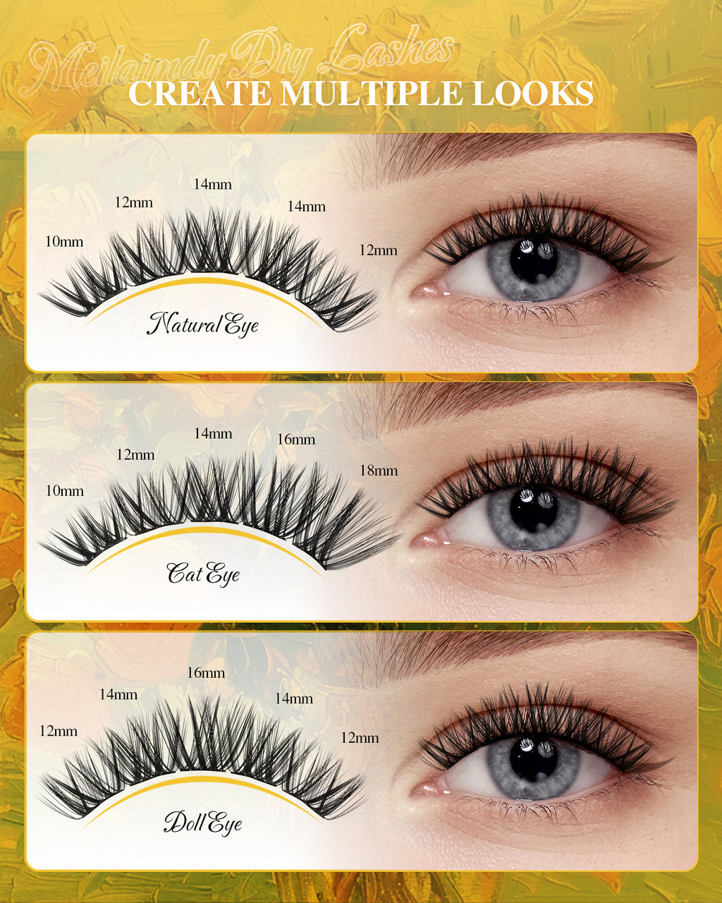 MEILAIMDY DIY Cluster Lashes 0.07mm C Curl (MEDIY008, 126 Clusters 10-18mm Mix Length)
