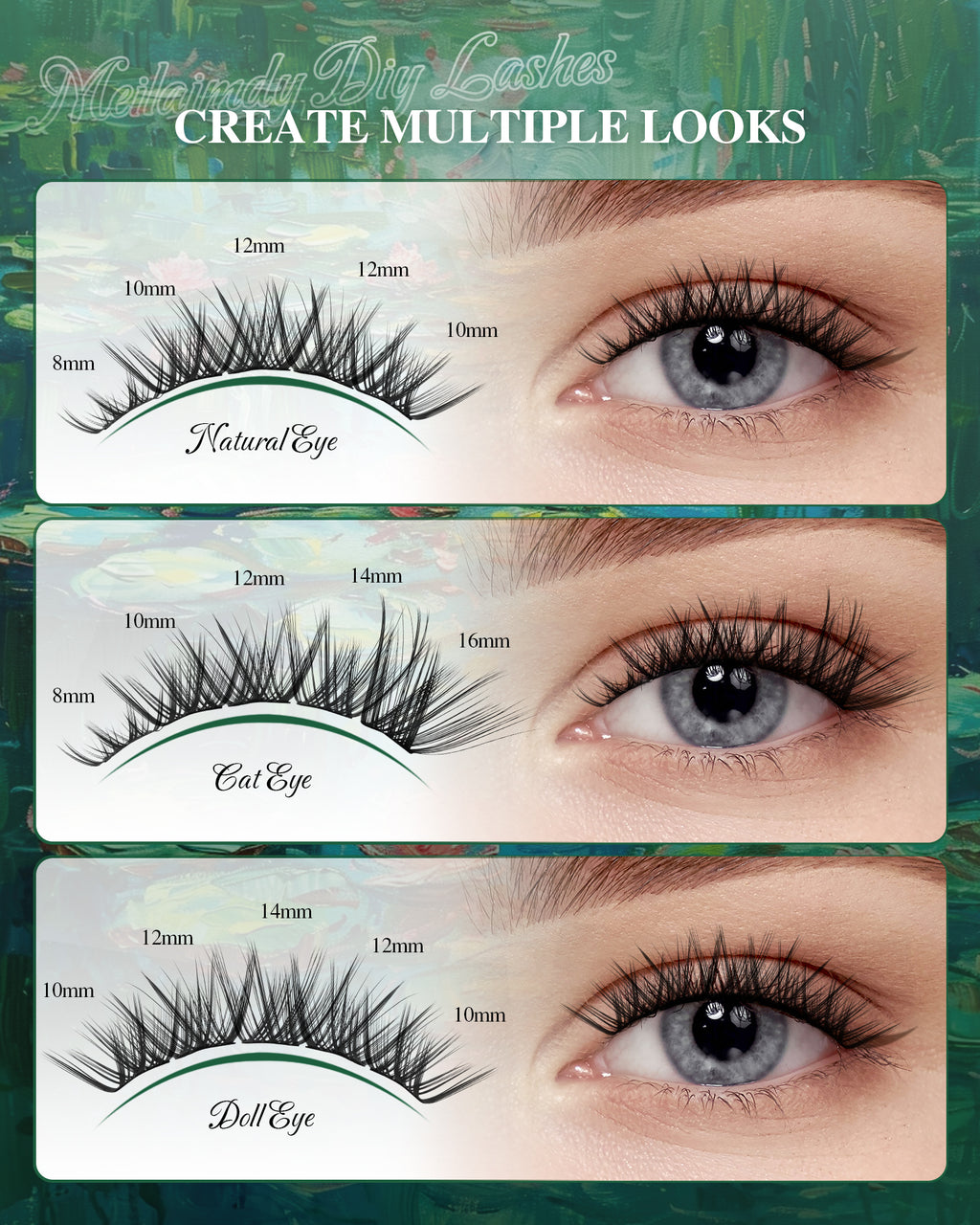 MEILAIMDY DIY Cluster Lashes 0.07mm C Curl (MEDIY004, 140 Clusters 8-16mm Mix Length)