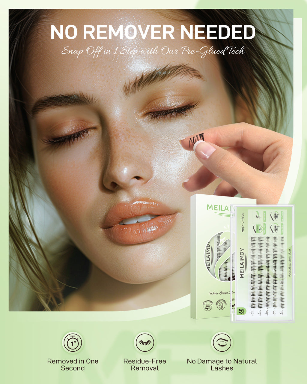 MEILAIMDY Self Adhesive DIY Bottom Lashes,0.07mm J Curl 60 Clusters 5-7mm Mixed Length Pre Glued Lower Eyelashes No Glue Needed Natural MBSA-DIY-004