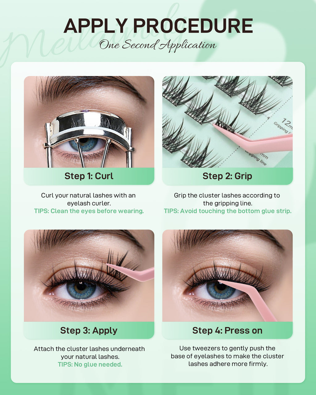 MEILAIMDY Self Adhesive DIY Lashes,0.07mm C Curl 40 Clusters 10-13mm Mixed Length Pre Glued False Eyelashes No Glue Needed Natural MSA-DIY-007