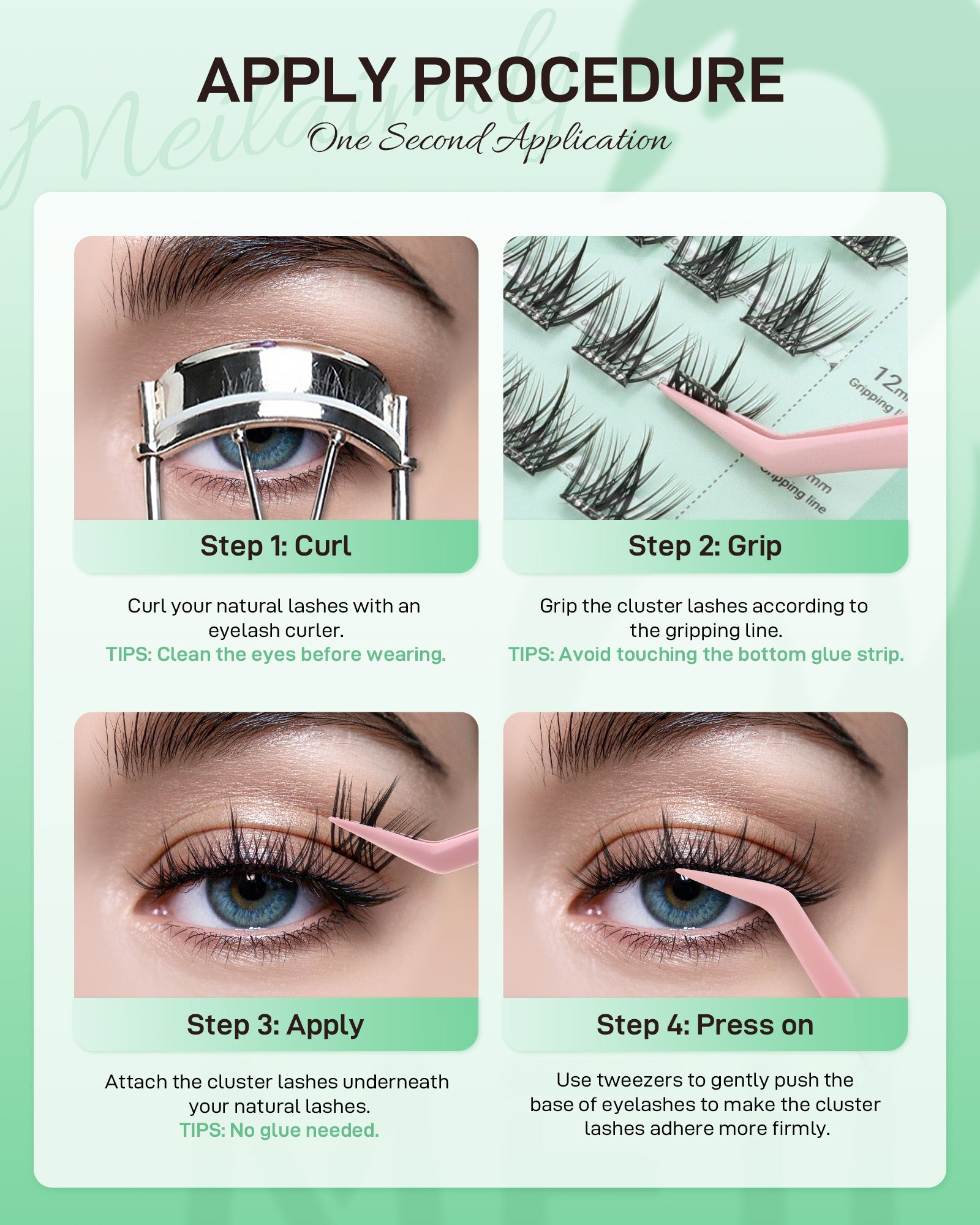MEILAIMDY Self Adhesive DIY Lashes,0.07mm C Curl 40 Clusters 10-13mm Mixed Length Pre Glued False Eyelashes No Glue Needed Natural MSA-DIY-007