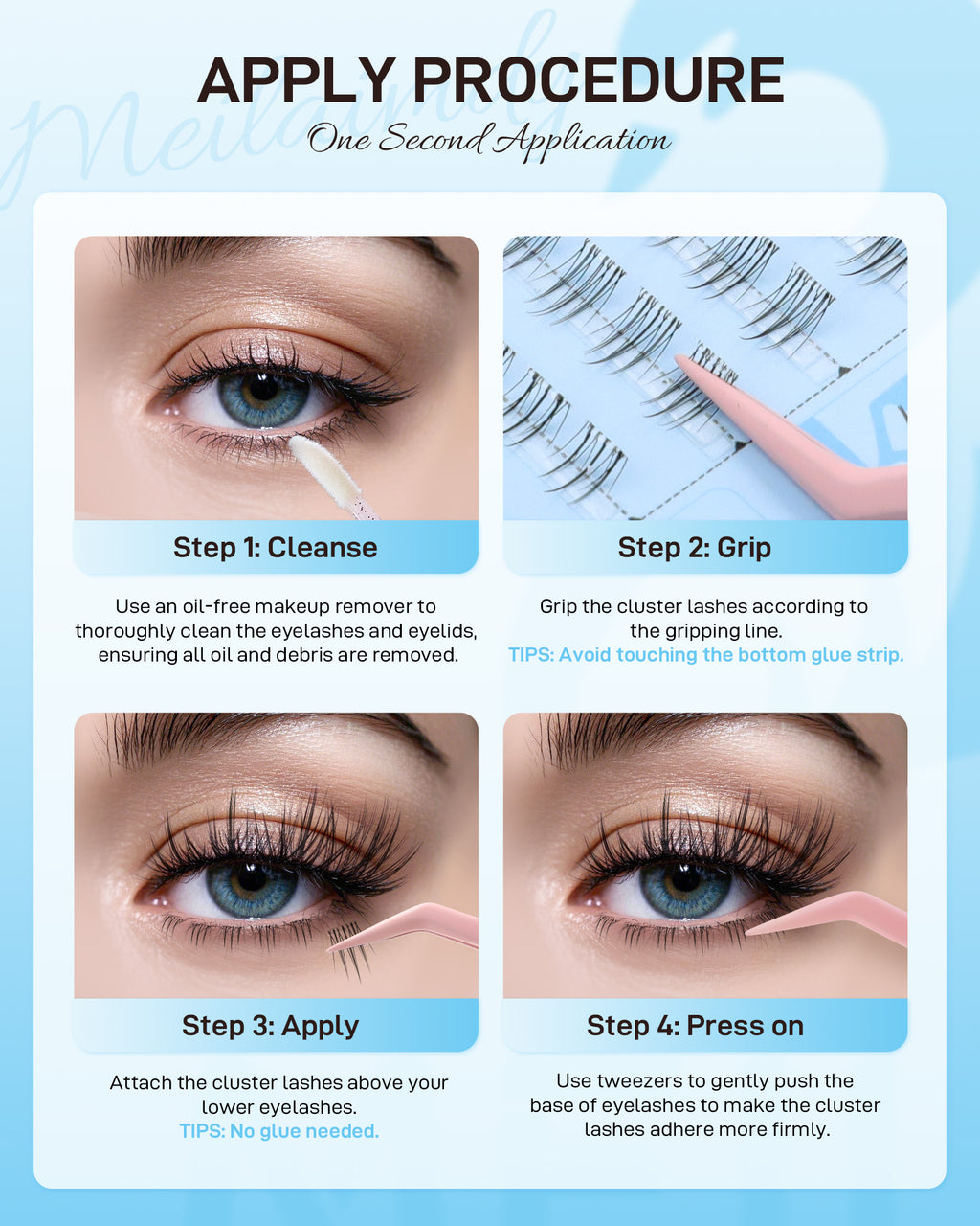 MEILAIMDY Self Adhesive DIY Bottom Lashes,0.07mm J Curl 80 Clusters 5-8mm Mixed Length Pre Glued Lower Eyelashes No Glue Needed Natural MBSA-DIY-002