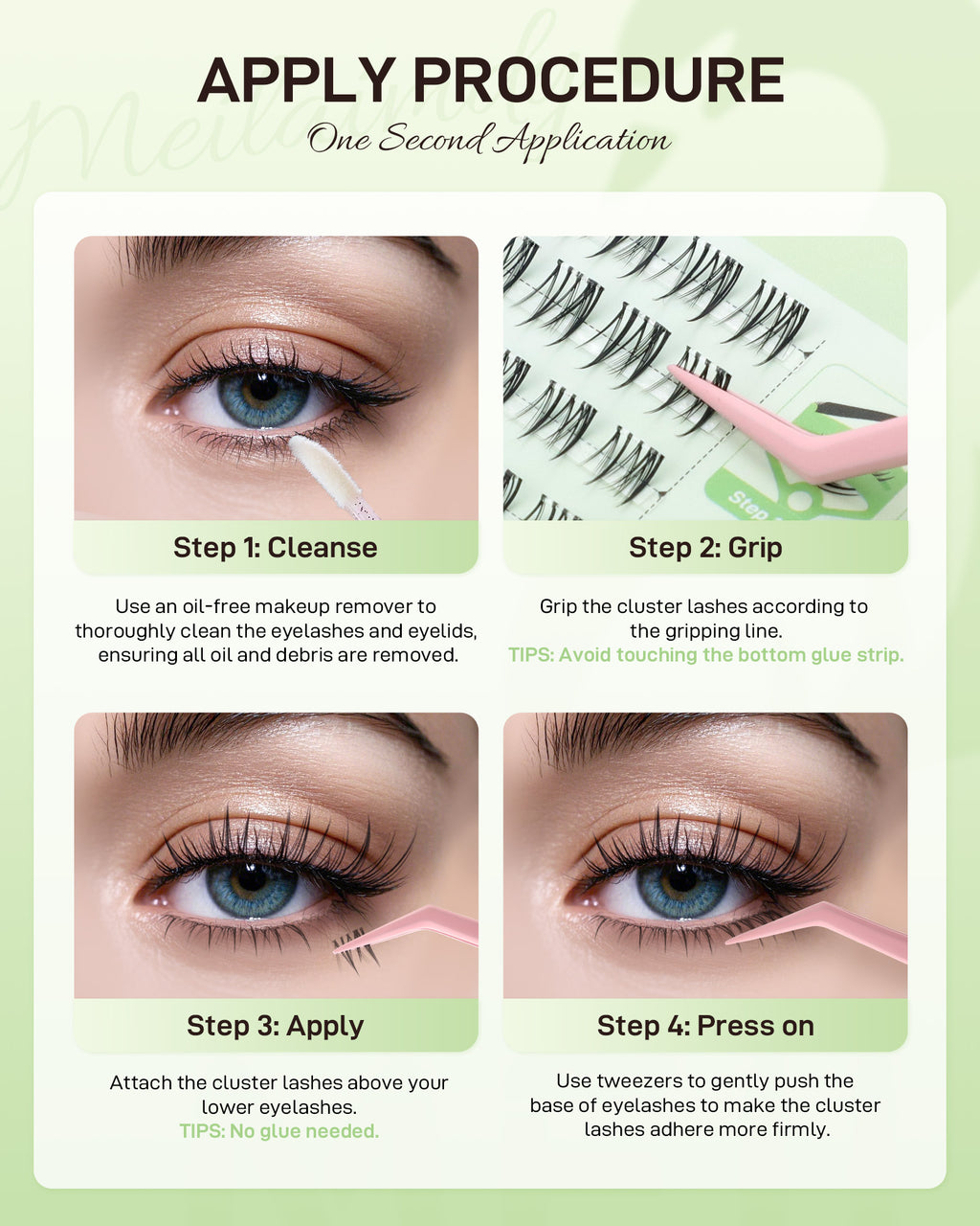MEILAIMDY Self Adhesive DIY Bottom Lashes,0.07mm J Curl 60 Clusters 5-7mm Mixed Length Pre Glued Lower Eyelashes No Glue Needed Natural MBSA-DIY-004