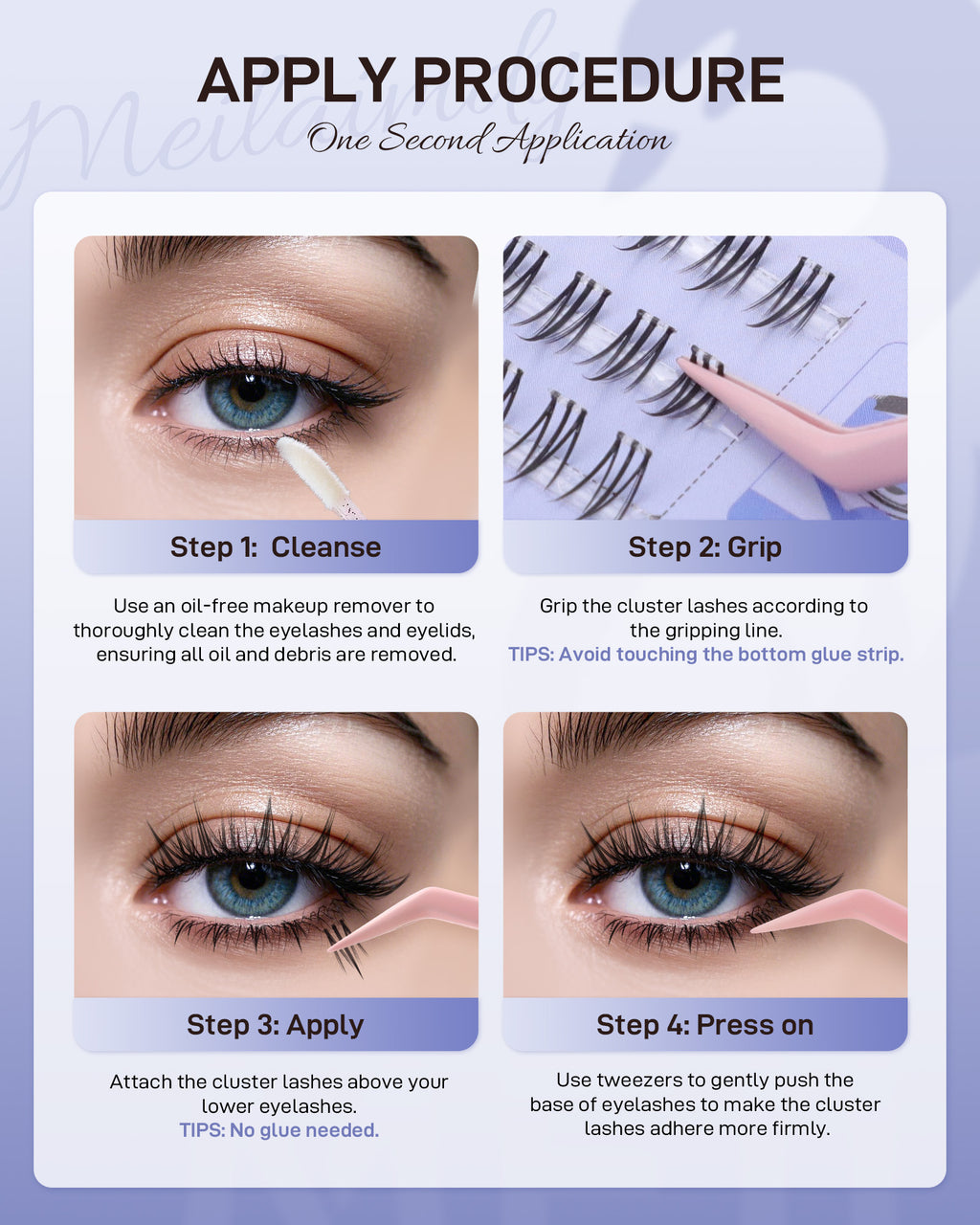 MEILAIMDY Self Adhesive DIY Bottom Lashes,0.07mm J Curl 90 Clusters 6-8mm Mixed Length Pre Glued Lower Eyelashes No Glue Needed Natural MBSA-DIY-001