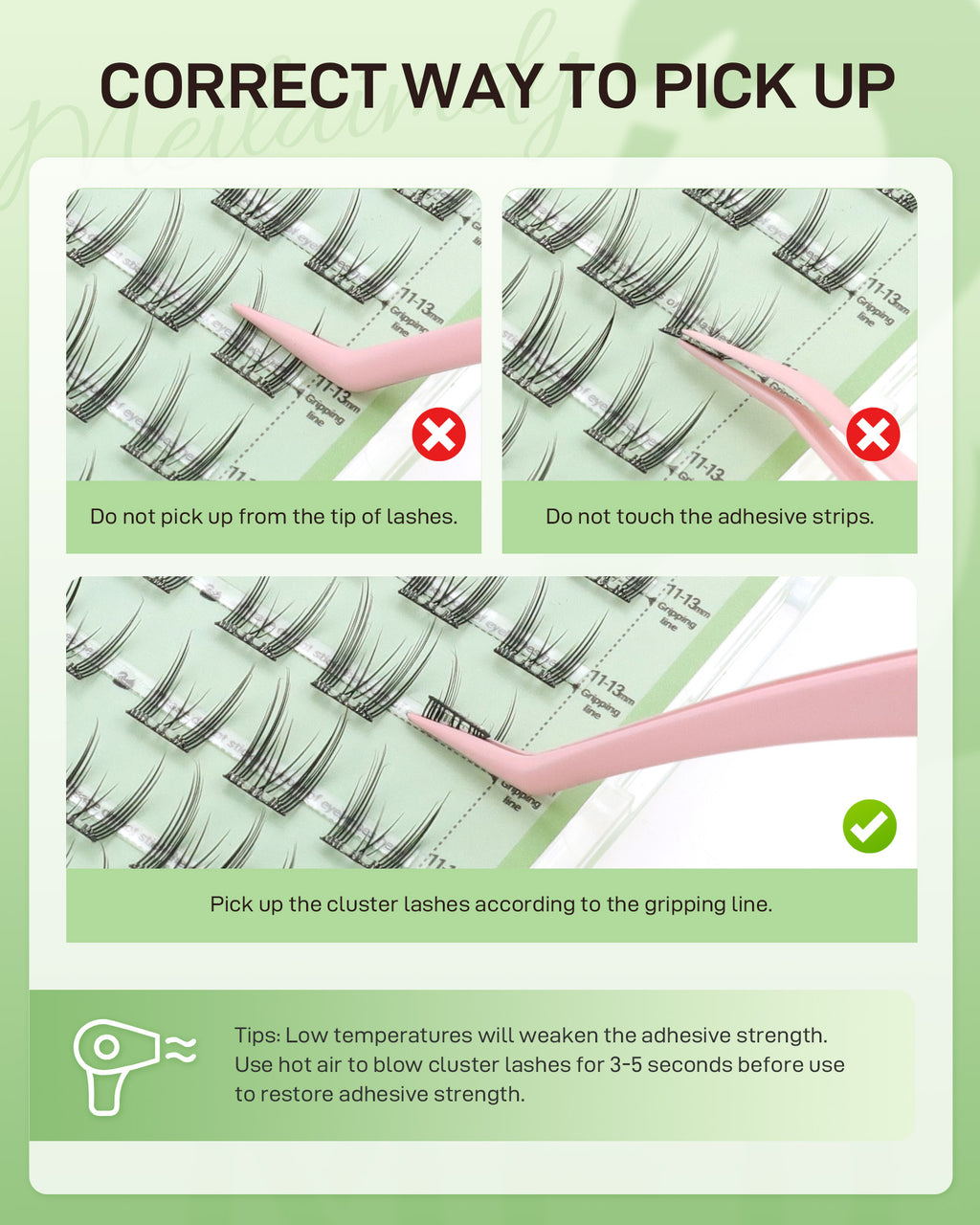 MEILAIMDY Self Adhesive DIY Lashes,0.07mm C Curl 48 Clusters 11-13mm Mixed Length Pre Glued False Eyelashes No Glue Needed Natural MSA-DIY-006