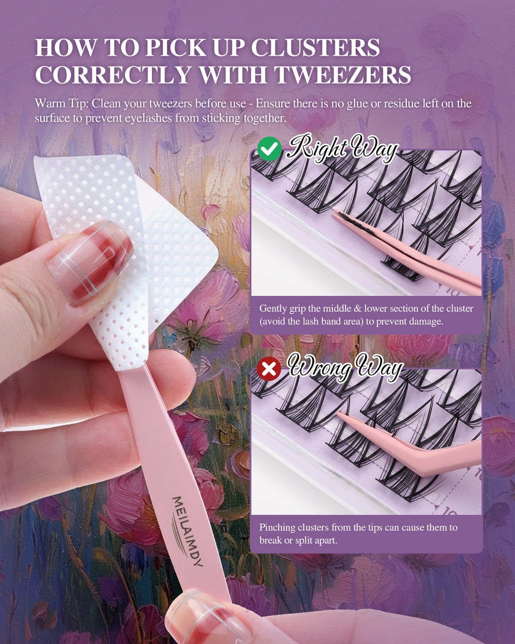 MEILAIMDY DIY Cluster Lashes 0.07mm C Curl (MEDIY003, 128 Clusters 10-12mm Mix Length)