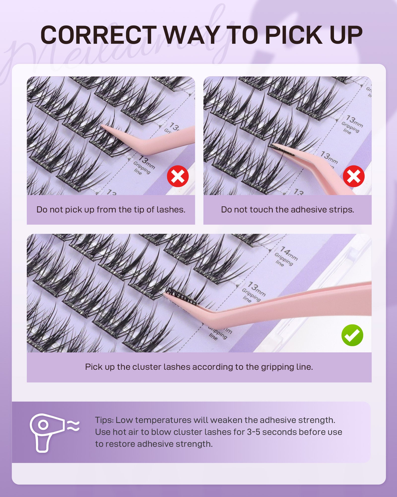 MEILAIMDY Self Adhesive DIY Lashes,0.07mm C Curl 48 Clusters 12-14mm Mixed Length Pre Glued False Eyelashes No Glue Needed Natural Wispy MSA-DIY-010