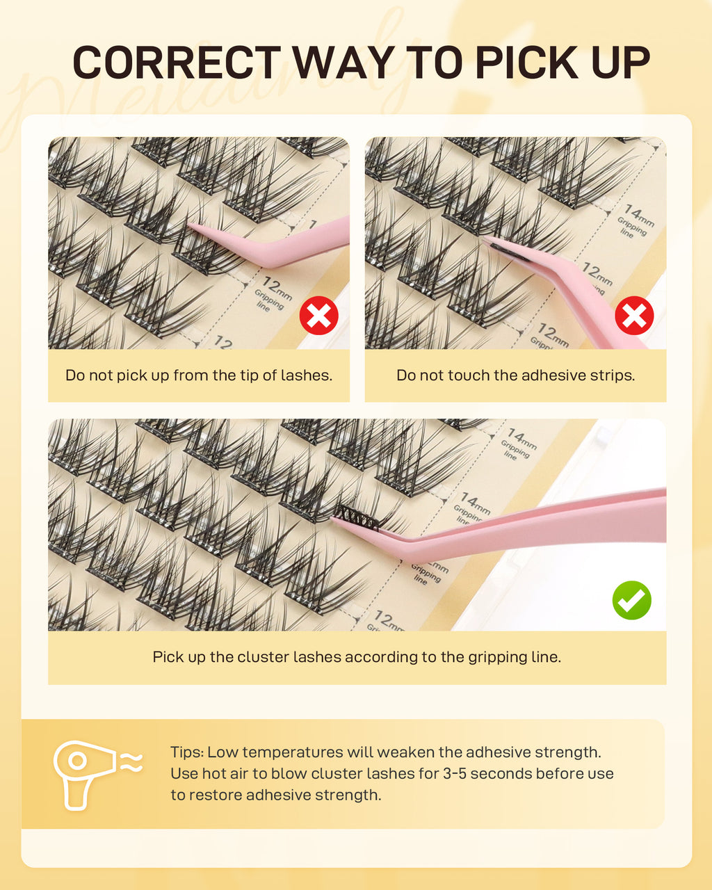 MEILAIMDY Self Adhesive DIY Lashes,0.07mm C Curl 48 Clusters 10-16mm Mixed Length Pre Glued False Eyelashes No Glue Needed Volume MSA-DIY-003
