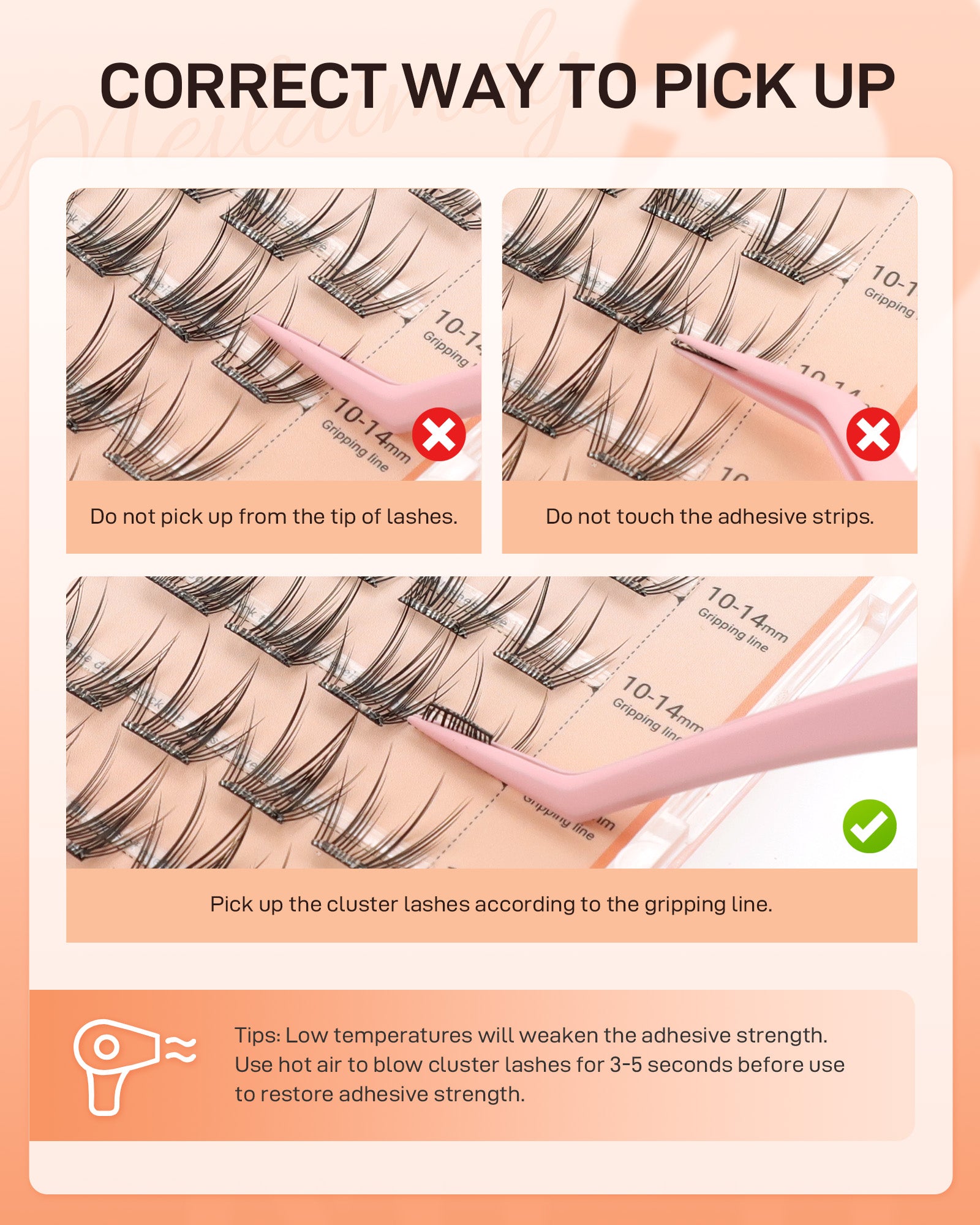 MEILAIMDY Self Adhesive DIY Lashes,0.07mm C Curl 40 Clusters 10-14mm Mixed Length Pre Glued False Eyelashes No Glue Needed Wispy MSA-DIY-011