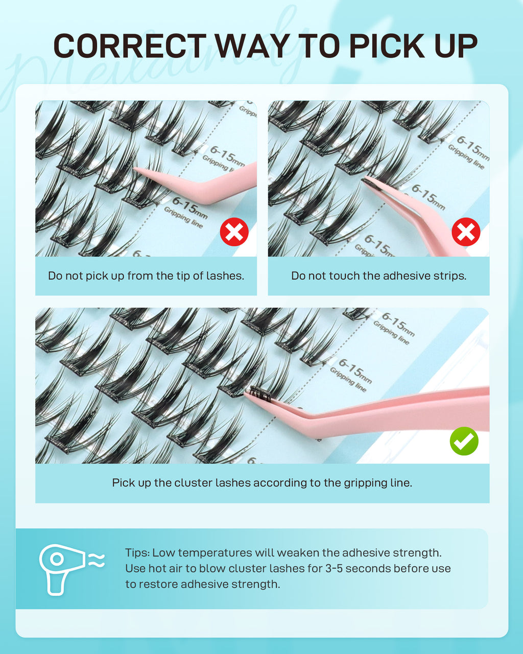 MEILAIMDY Self Adhesive DIY Lashes,0.07mm C Curl 56 Clusters 6-15mm Mixed Length Pre Glued False Eyelashes No Glue Needed Wispy Makeup MSA-DIY-009