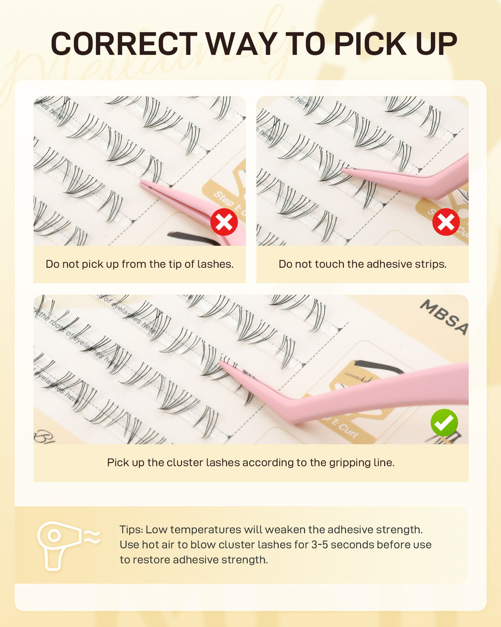 MEILAIMDY Self Adhesive DIY Bottom Lashes,0.07mm J Curl 40 Clusters 5-7mm Mixed Length Pre Glued Lower Eyelashes No Glue Needed Natural MBSA-DIY-003