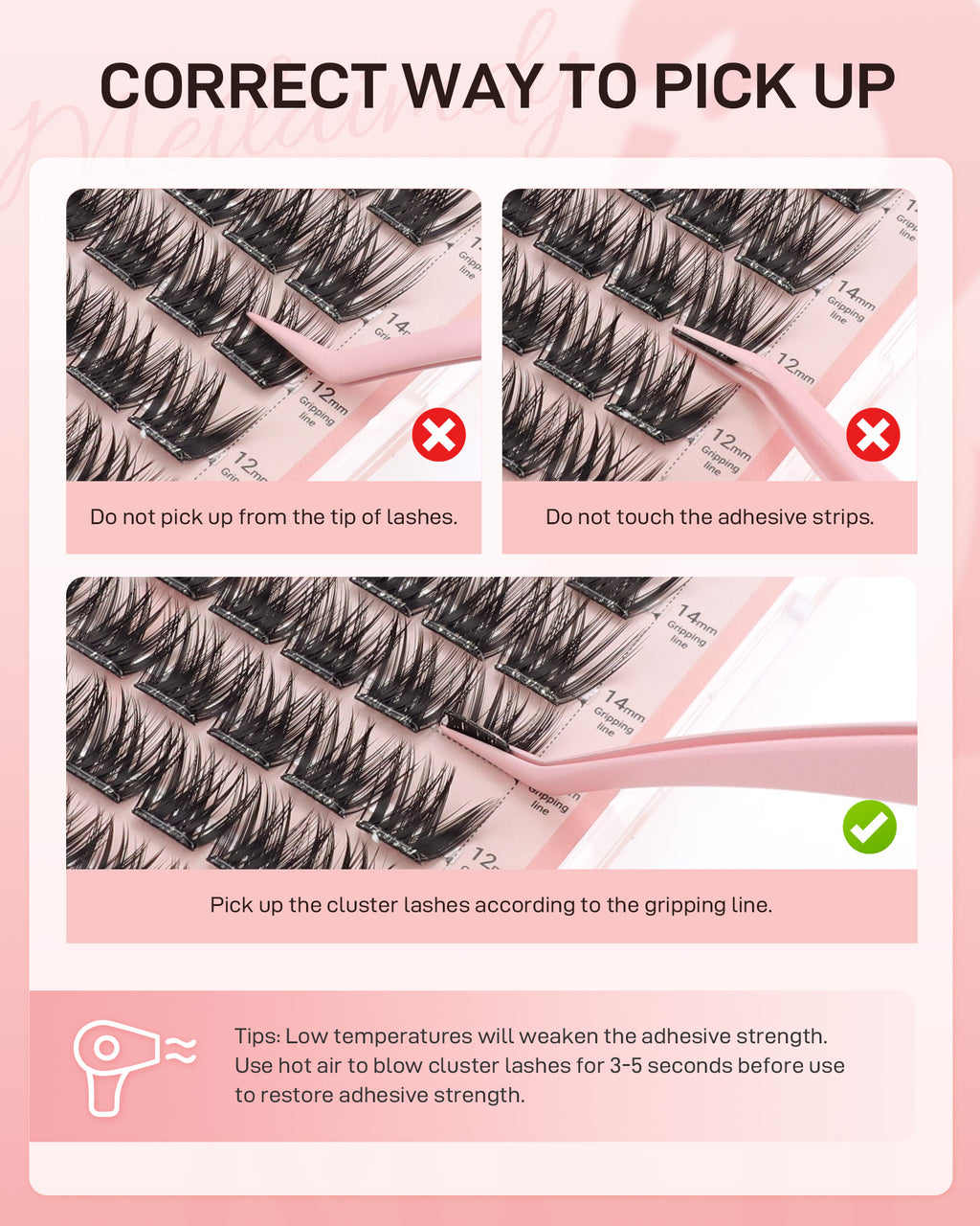 MEILAIMDY Self Adhesive DIY Lashes,0.07mm C Curl 48 Clusters 10-16mm Mixed Length Pre Glued False Eyelashes No Glue Needed Volume MSA-DIY-002