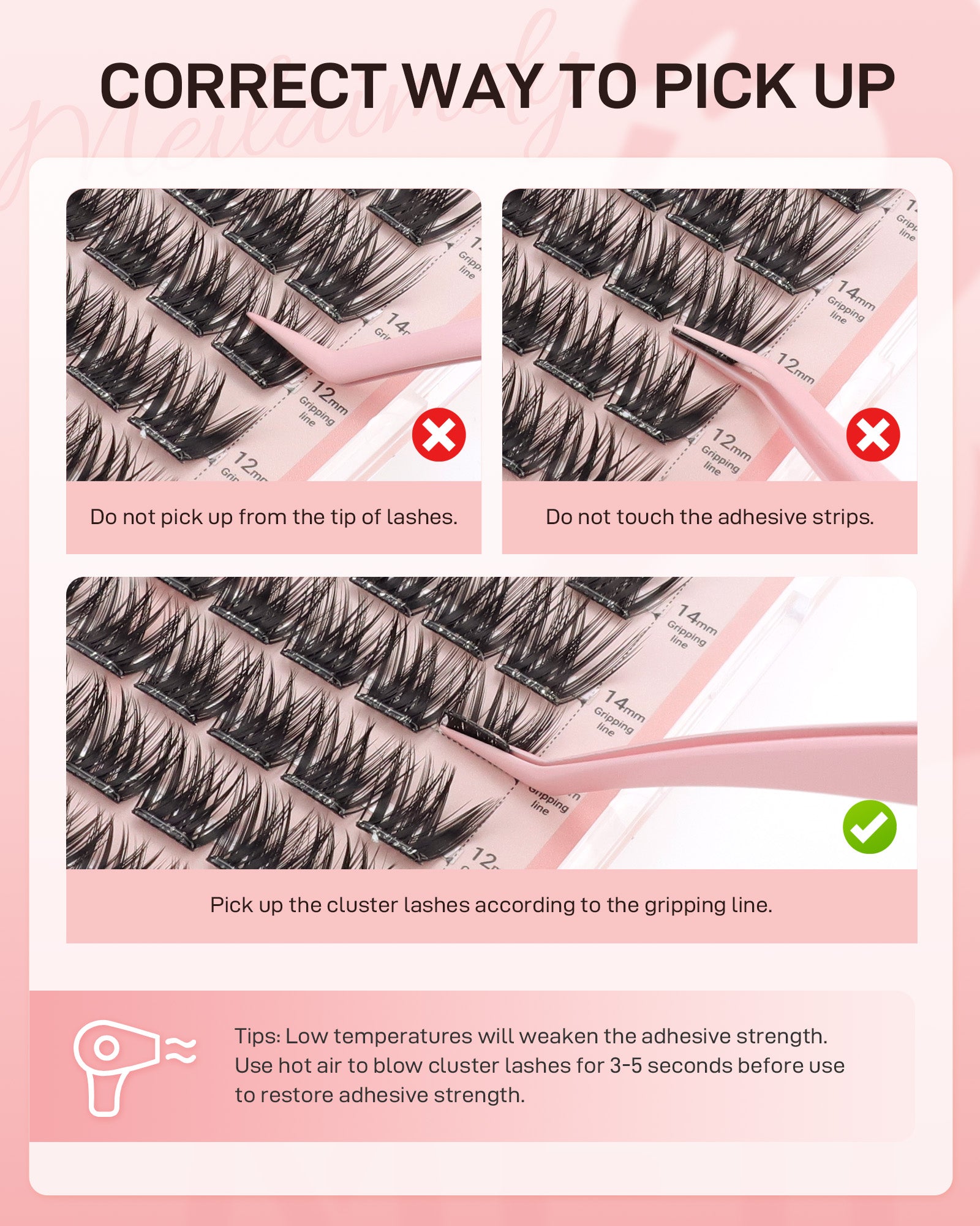 MEILAIMDY Self Adhesive DIY Lashes,0.07mm C Curl 48 Clusters 10-16mm Mixed Length Pre Glued False Eyelashes No Glue Needed Volume MSA-DIY-002