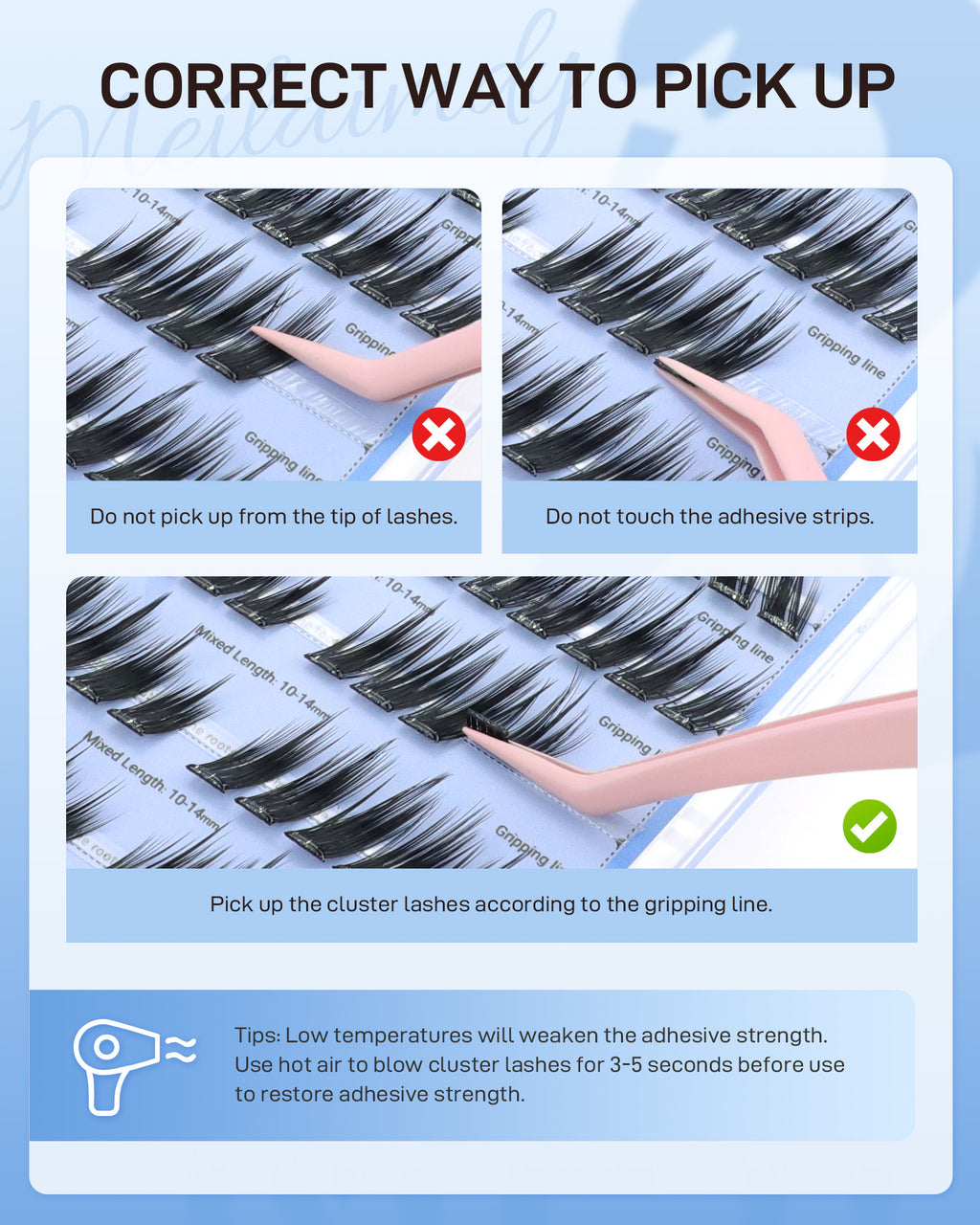 MEILAIMDY Self Adhesive DIY Lashes,0.07mm C Curl 96 Clusters 10-14mm Mixed Length Pre Glued False Eyelashes No Glue Needed Natural MSA-DIY-008