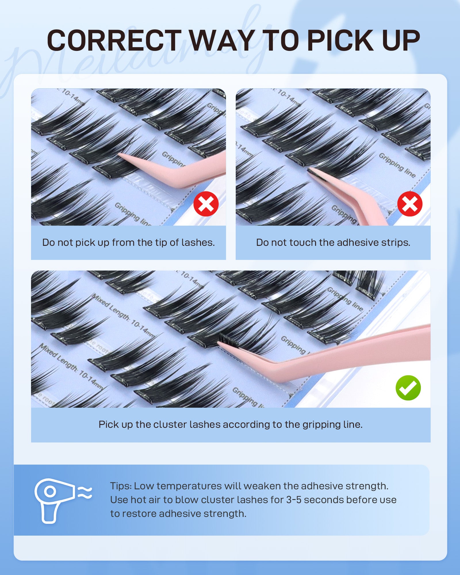 MEILAIMDY Self Adhesive DIY Lashes,0.07mm C Curl 96 Clusters 10-14mm Mixed Length Pre Glued False Eyelashes No Glue Needed Natural MSA-DIY-008