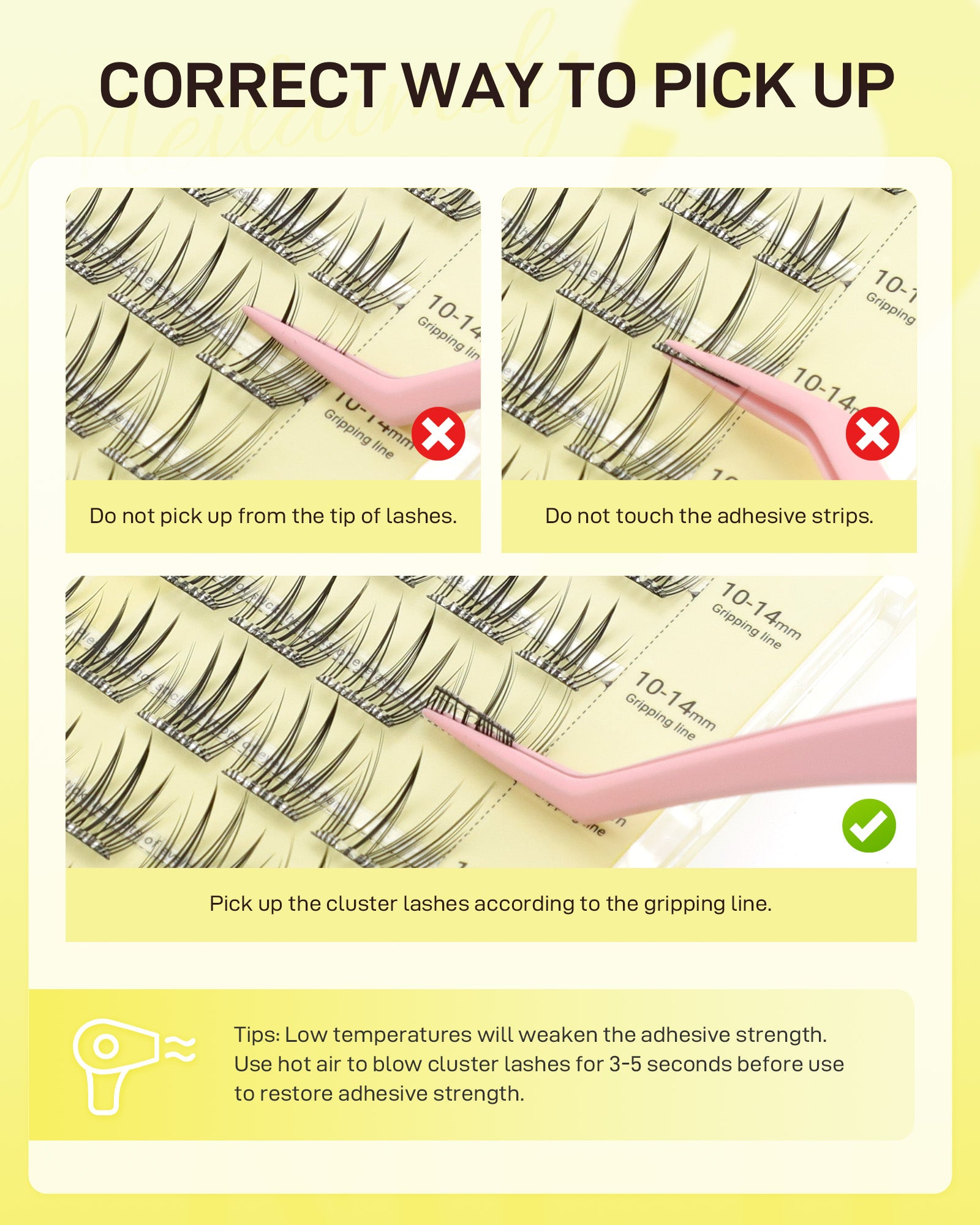 MEILAIMDY Self Adhesive DIY Lashes,0.07mm C Curl 40 Clusters 10-14mm Mixed Length Pre Glued False Eyelashes No Glue Needed Wispy MSA-DIY-012