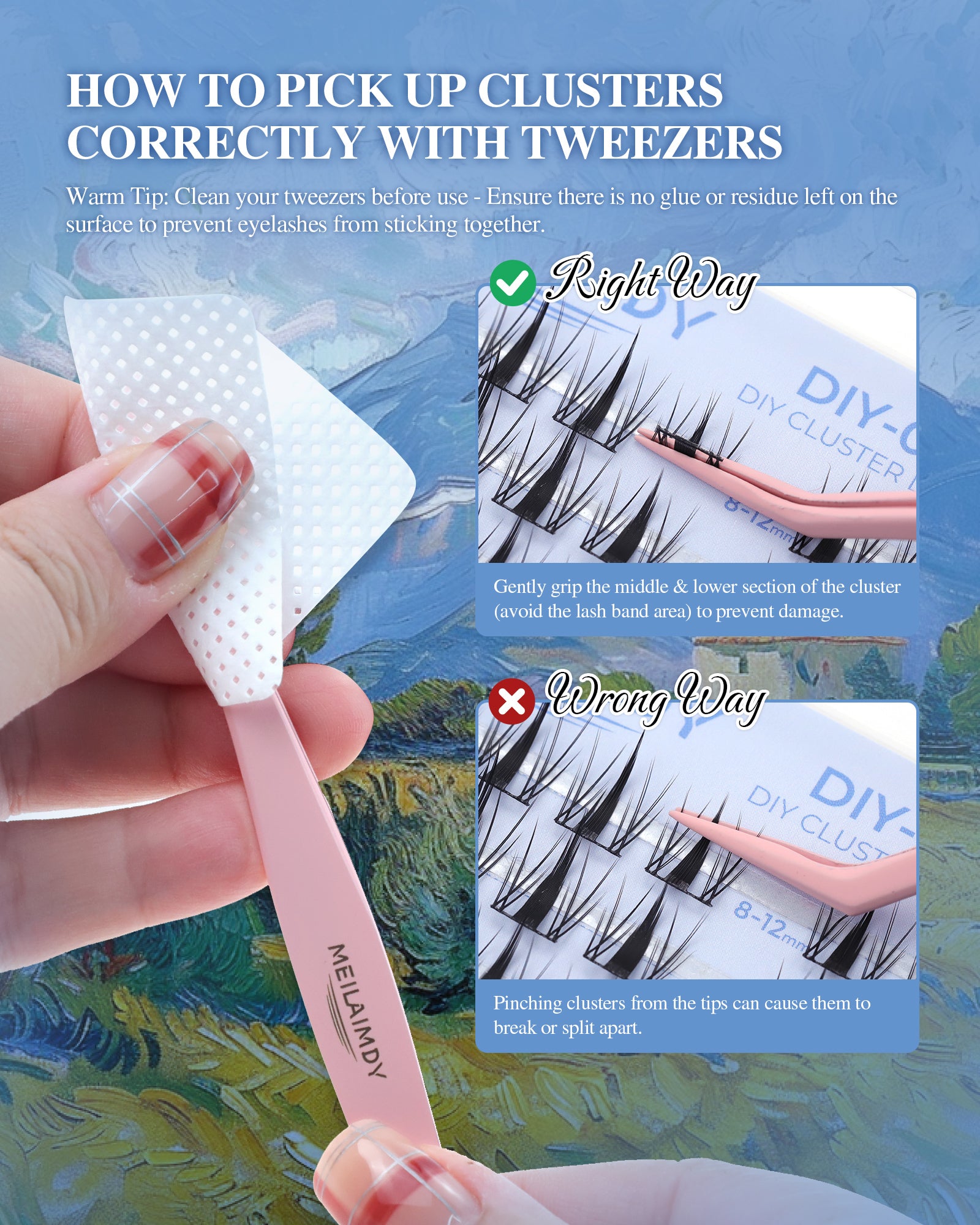 MEILAIMDY DIY Cluster Lashes 0.07mm C Curl (MEDIY002, 140 Clusters 8-12mm Mix Length)