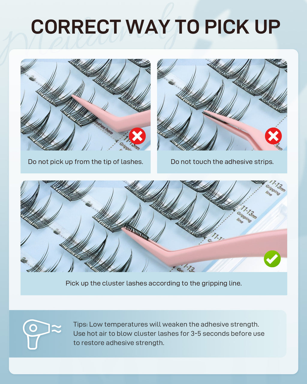MEILAIMDY Self Adhesive DIY Lashes,0.07mm C Curl 48 Clusters 11-13mm Mixed Length  Pre Glued False Eyelashes No Glue Needed Natural Wispy MSA-DIY-016