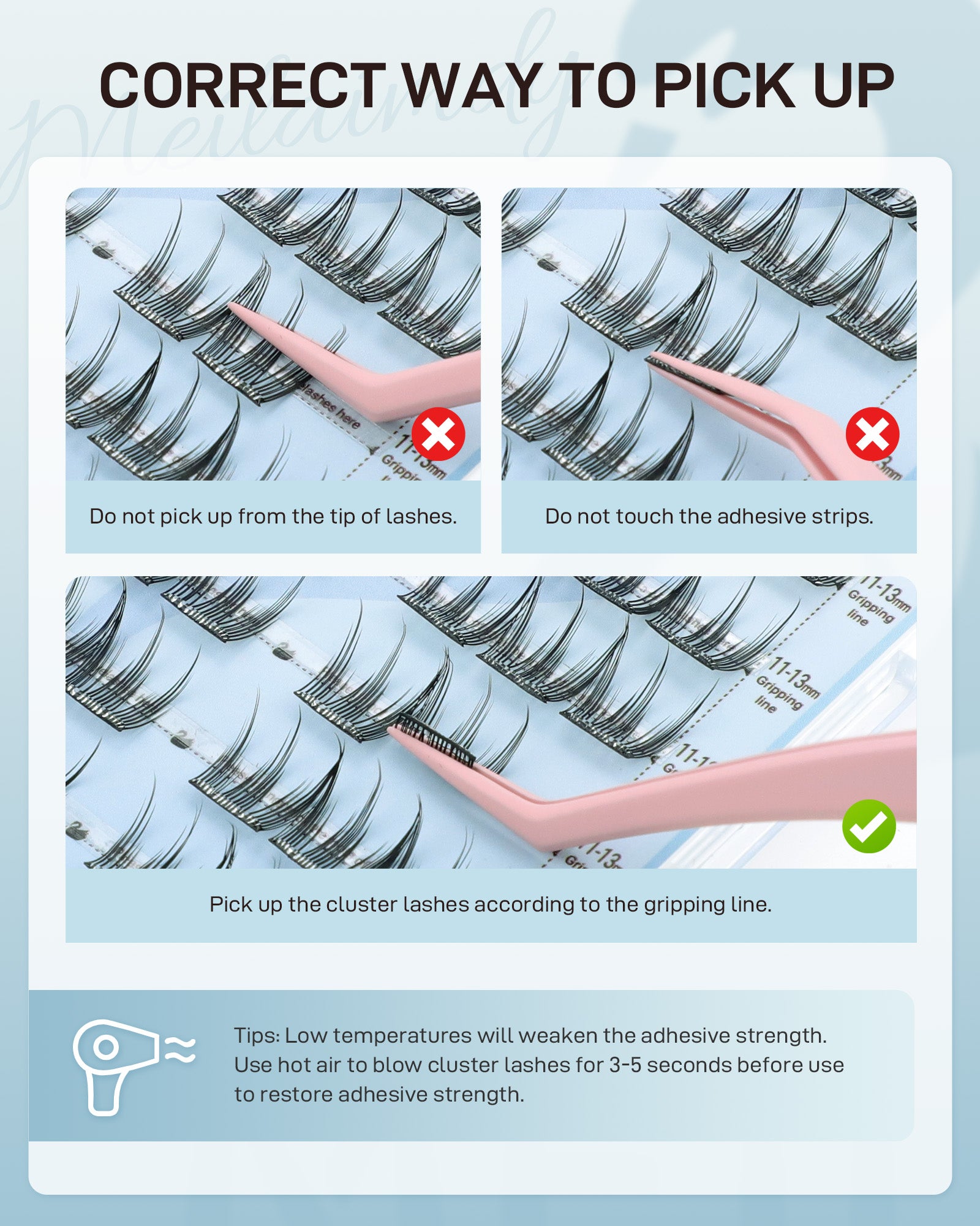 MEILAIMDY Self Adhesive DIY Lashes,0.07mm C Curl 48 Clusters 11-13mm Mixed Length  Pre Glued False Eyelashes No Glue Needed Natural Wispy MSA-DIY-016