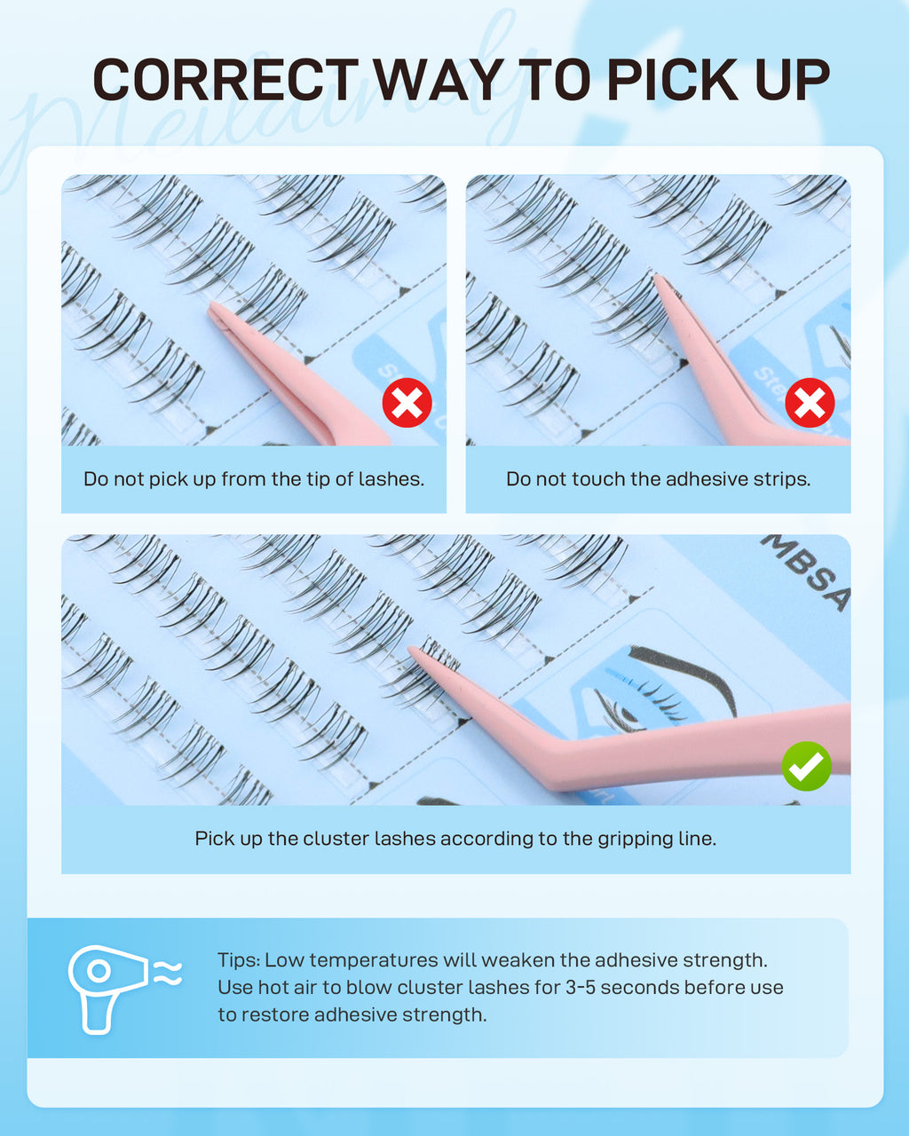 MEILAIMDY Self Adhesive DIY Bottom Lashes,0.07mm J Curl 80 Clusters 5-8mm Mixed Length Pre Glued Lower Eyelashes No Glue Needed Natural MBSA-DIY-002