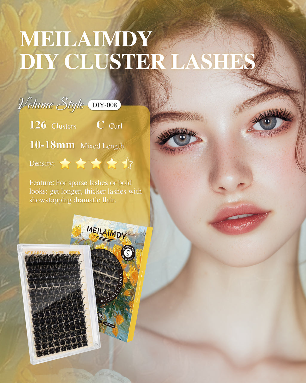 MEILAIMDY DIY Cluster Lashes 0.07mm C Curl (MEDIY008, 126 Clusters 10-18mm Mix Length)