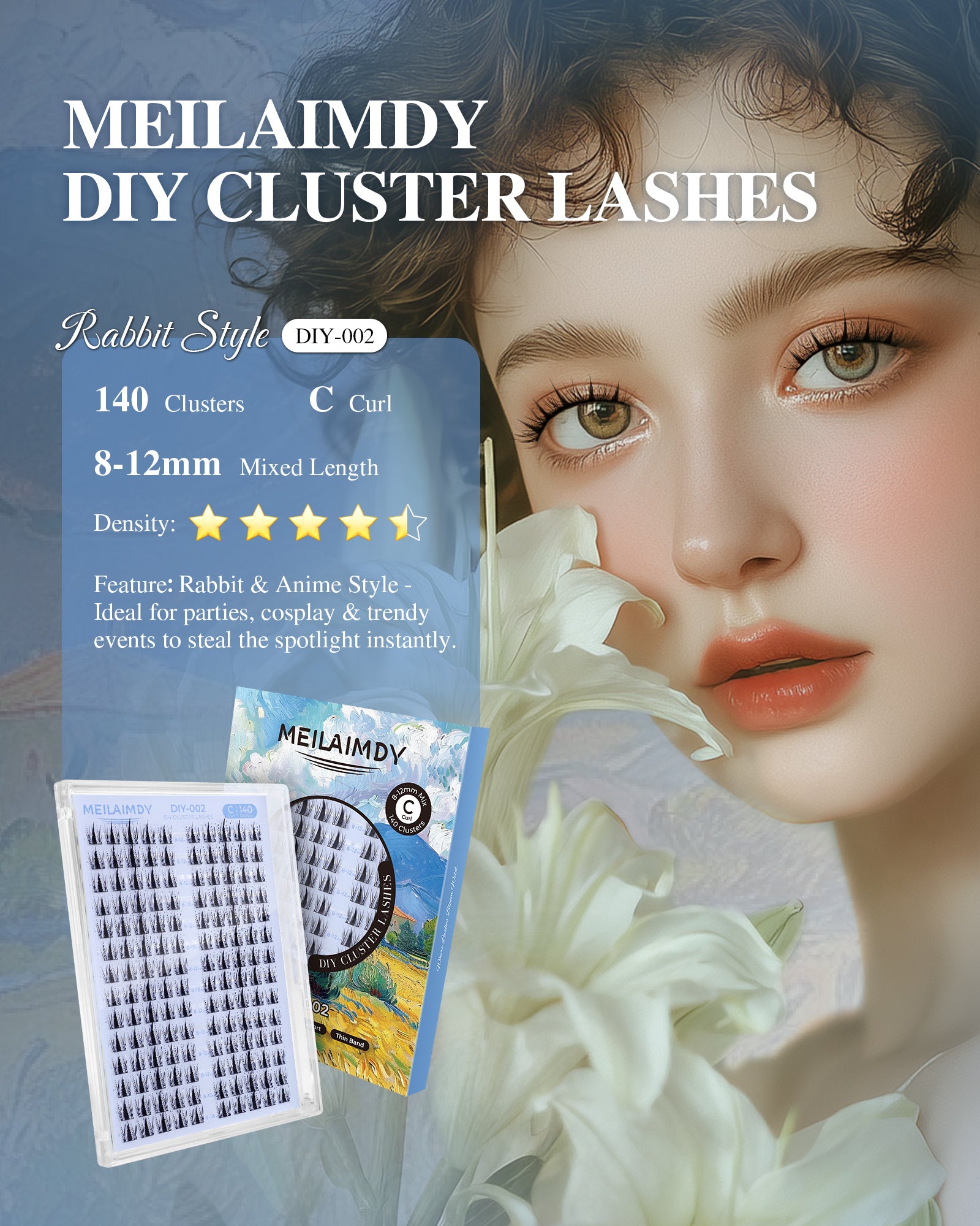 MEILAIMDY DIY Cluster Lashes 0.07mm C Curl (MEDIY002, 140 Clusters 8-12mm Mix Length)