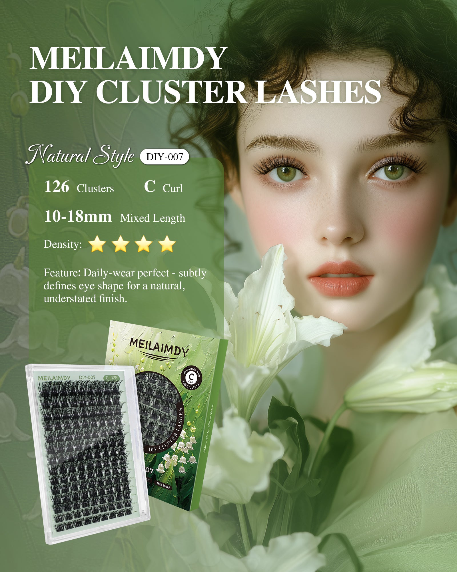 MEILAIMDY DIY Cluster Lashes 0.07mm C Curl (MEDIY007, 126 Clusters 10-18mm Mix Length)