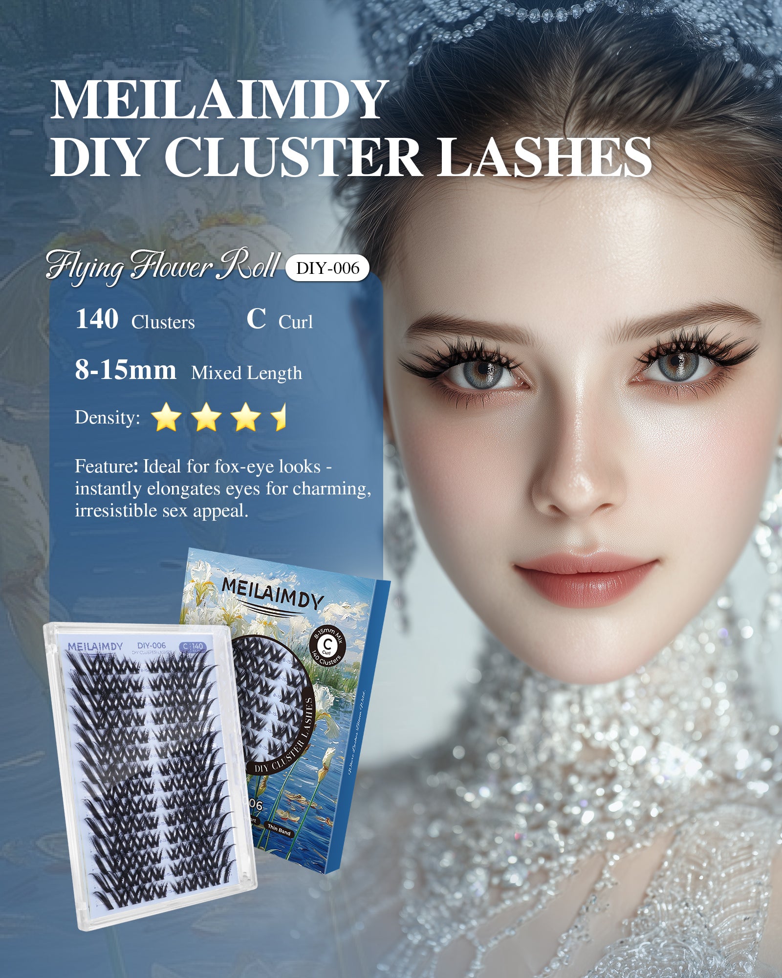 MEILAIMDY DIY Cluster Lashes 0.07mm C Curl (MEDIY006, 140 Clusters 8-15mm Mix Length)