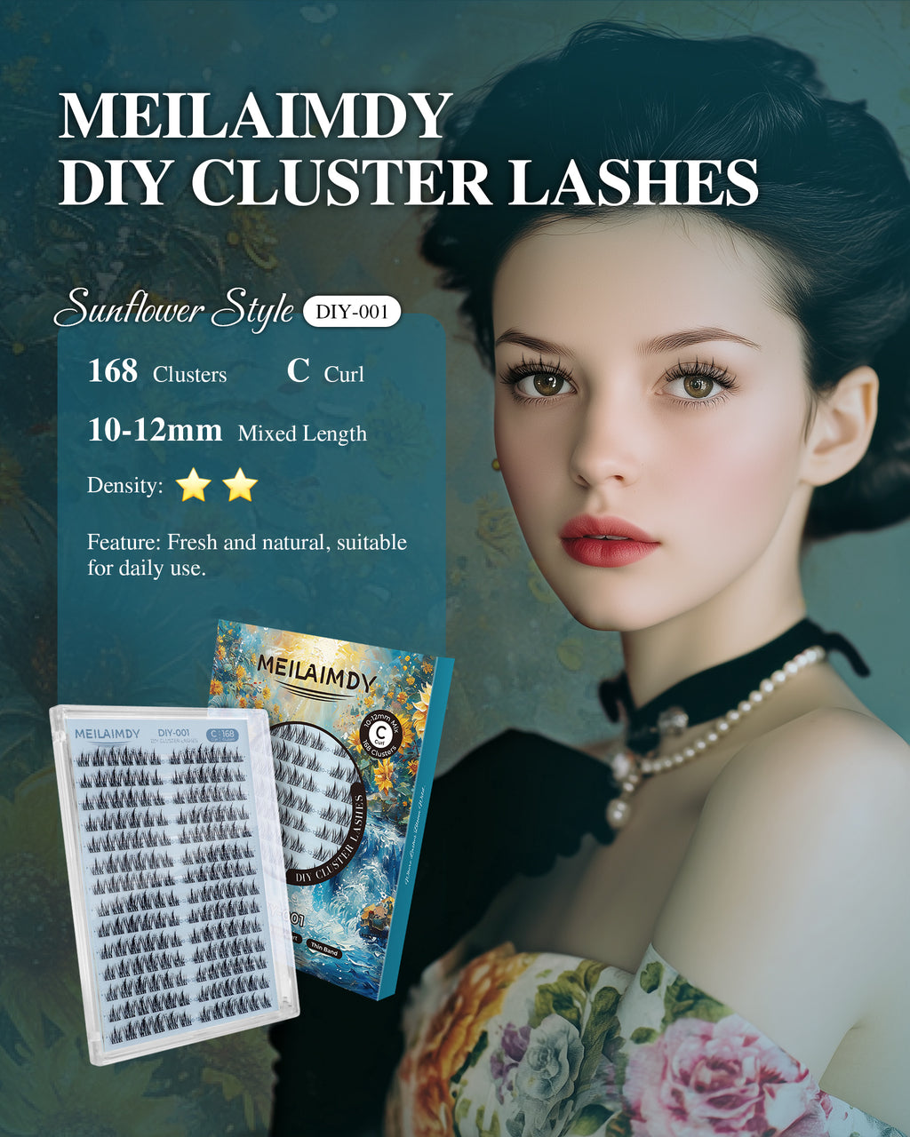 MEILAIMDY DIY Cluster Lashes 0.07mm C Curl (MEDIY001, 168 Clusters 10-12mm Mix Length)