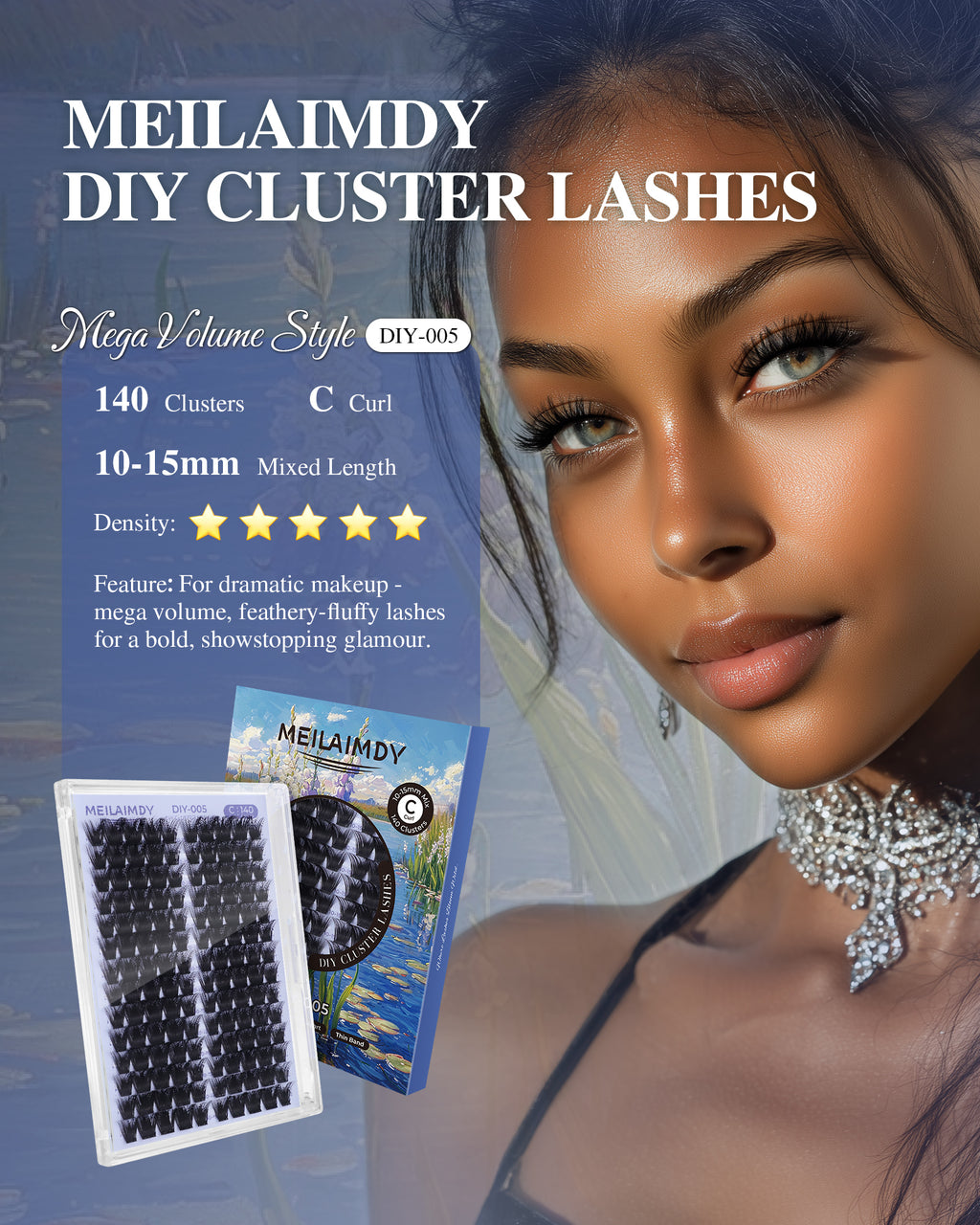 MEILAIMDY DIY Cluster Lashes 0.07mm C Curl (MEDIY005, 140 Clusters 10-15mm Mix Length)