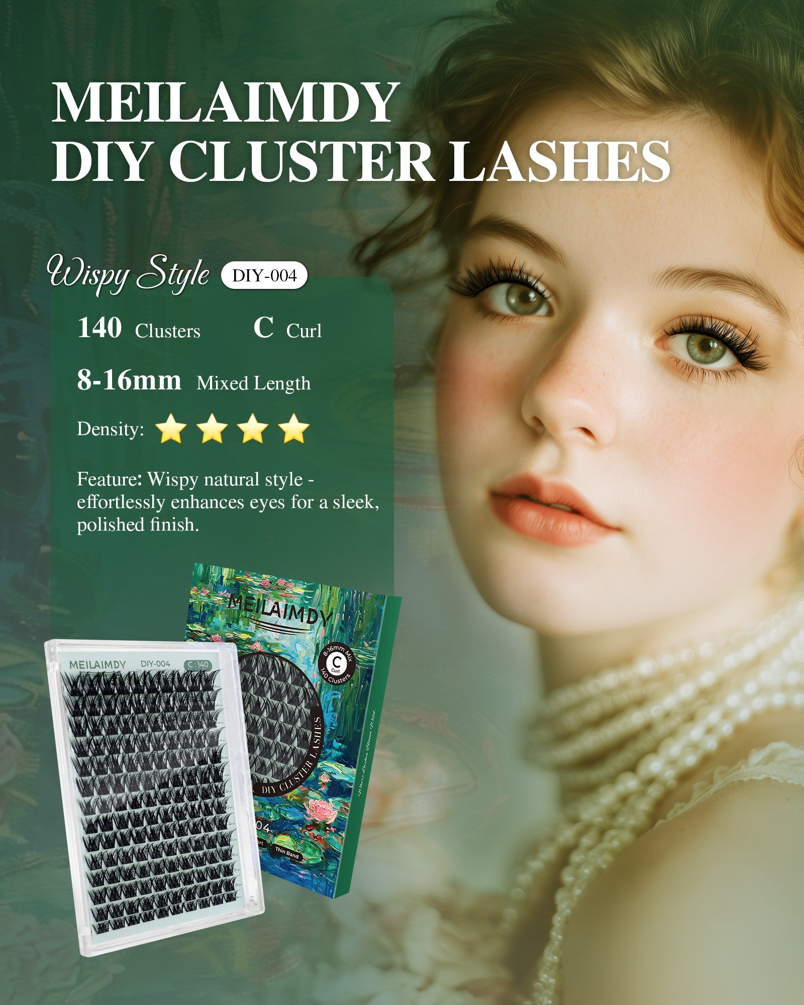 MEILAIMDY DIY Cluster Lashes 0.07mm C Curl (MEDIY004, 140 Clusters 8-16mm Mix Length)