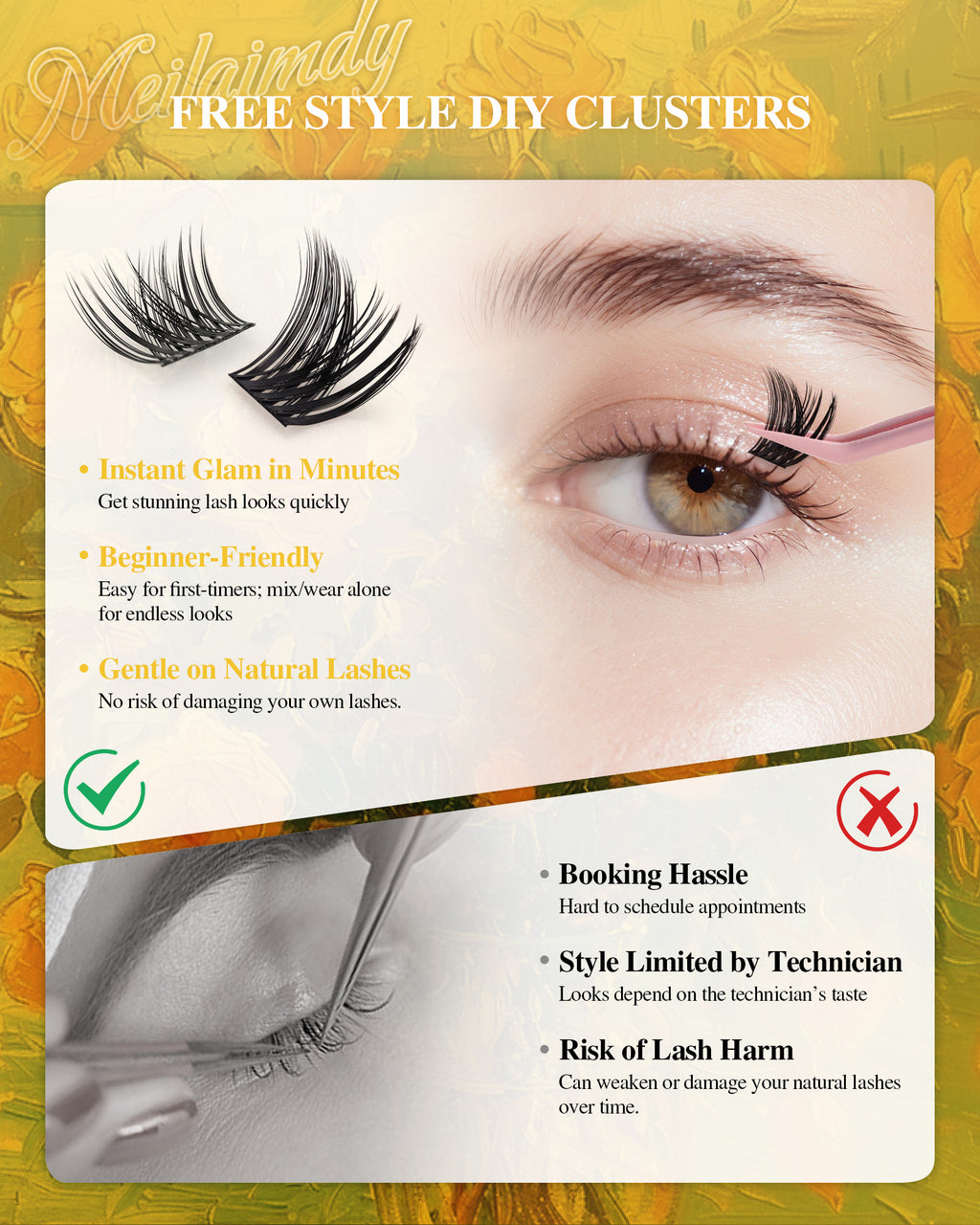 MEILAIMDY DIY Cluster Lashes 0.07mm C Curl (MEDIY008, 126 Clusters 10-18mm Mix Length)