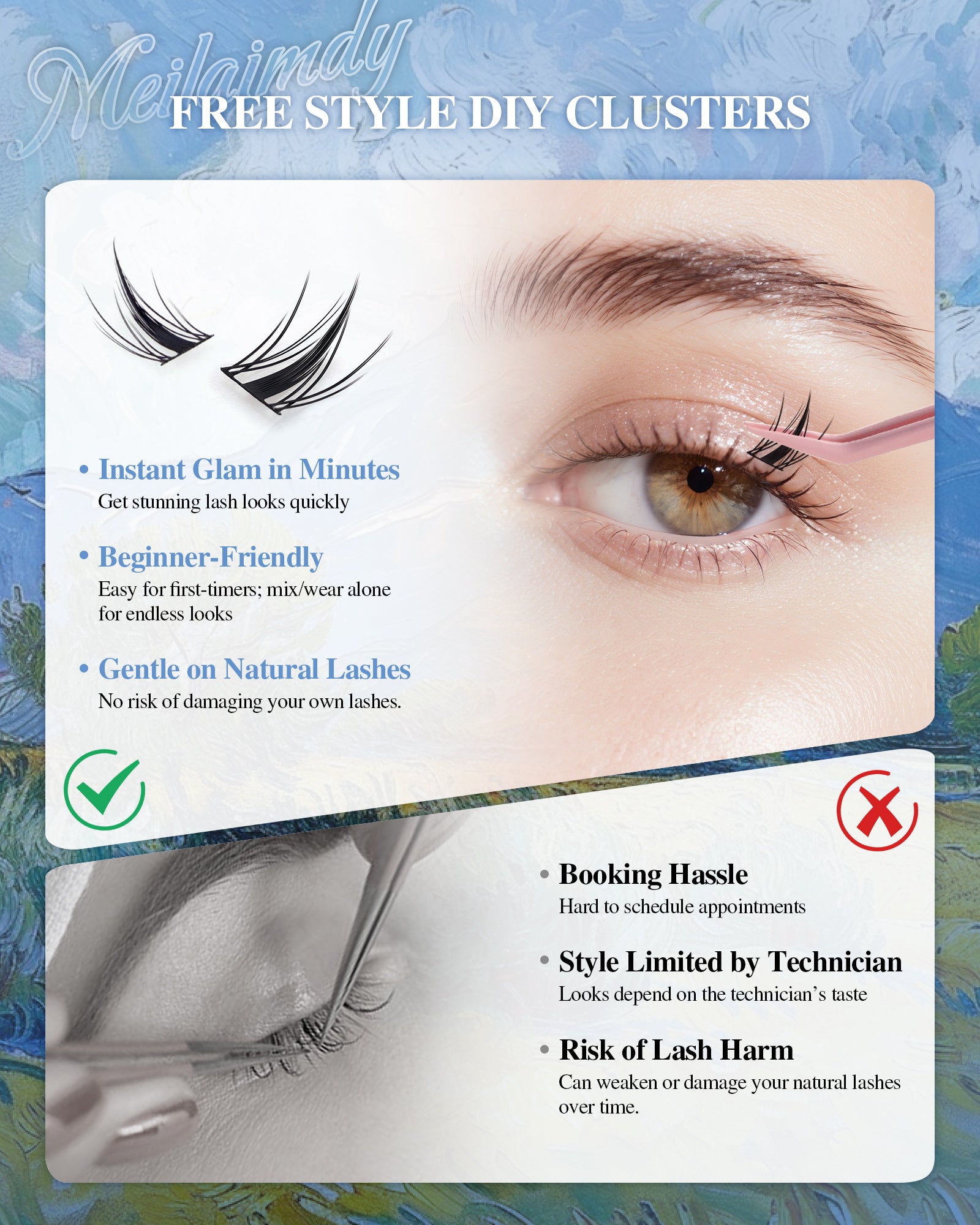 MEILAIMDY DIY Cluster Lashes 0.07mm C Curl (MEDIY002, 140 Clusters 8-12mm Mix Length)