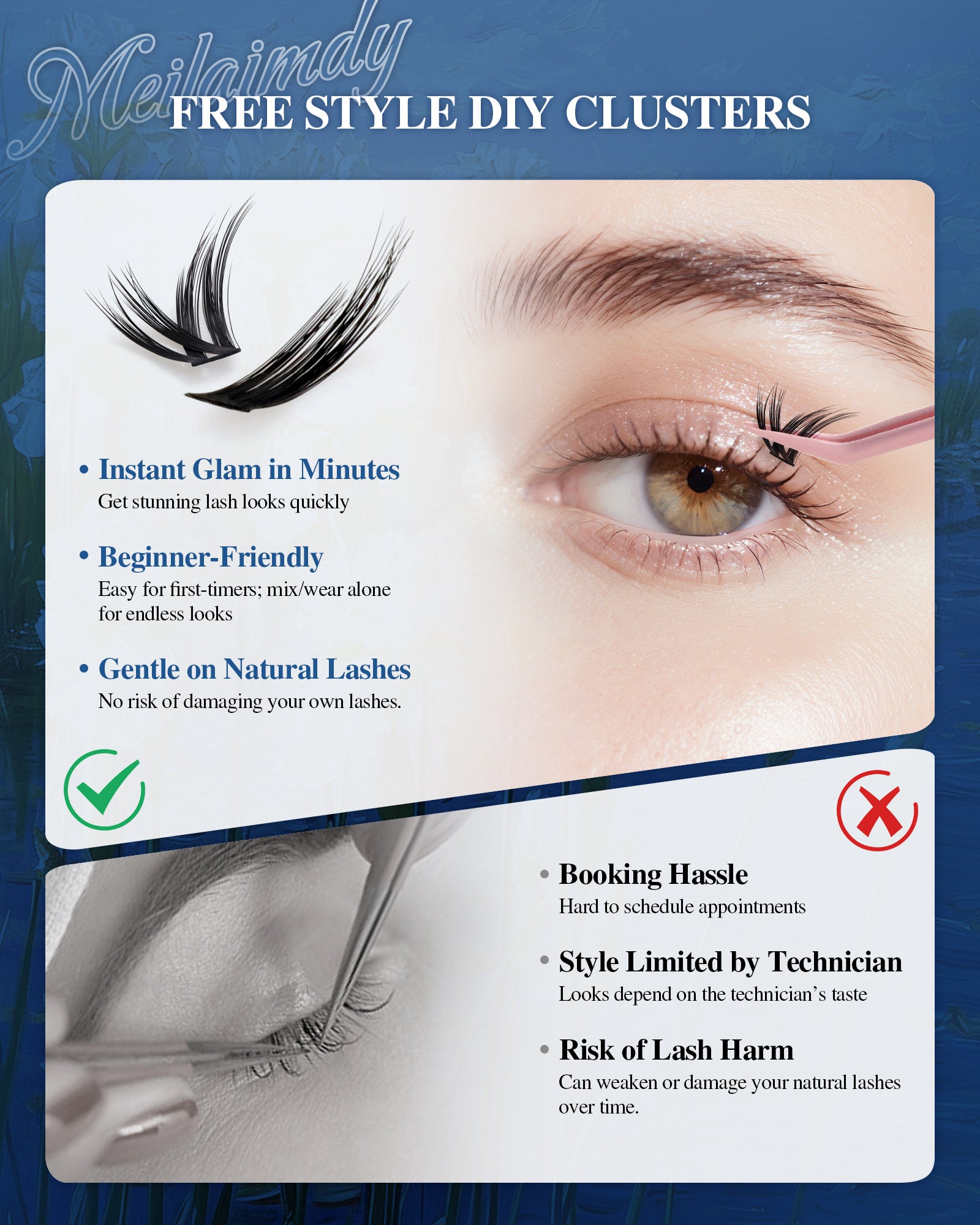 MEILAIMDY DIY Cluster Lashes 0.07mm C Curl (MEDIY006, 140 Clusters 8-15mm Mix Length)
