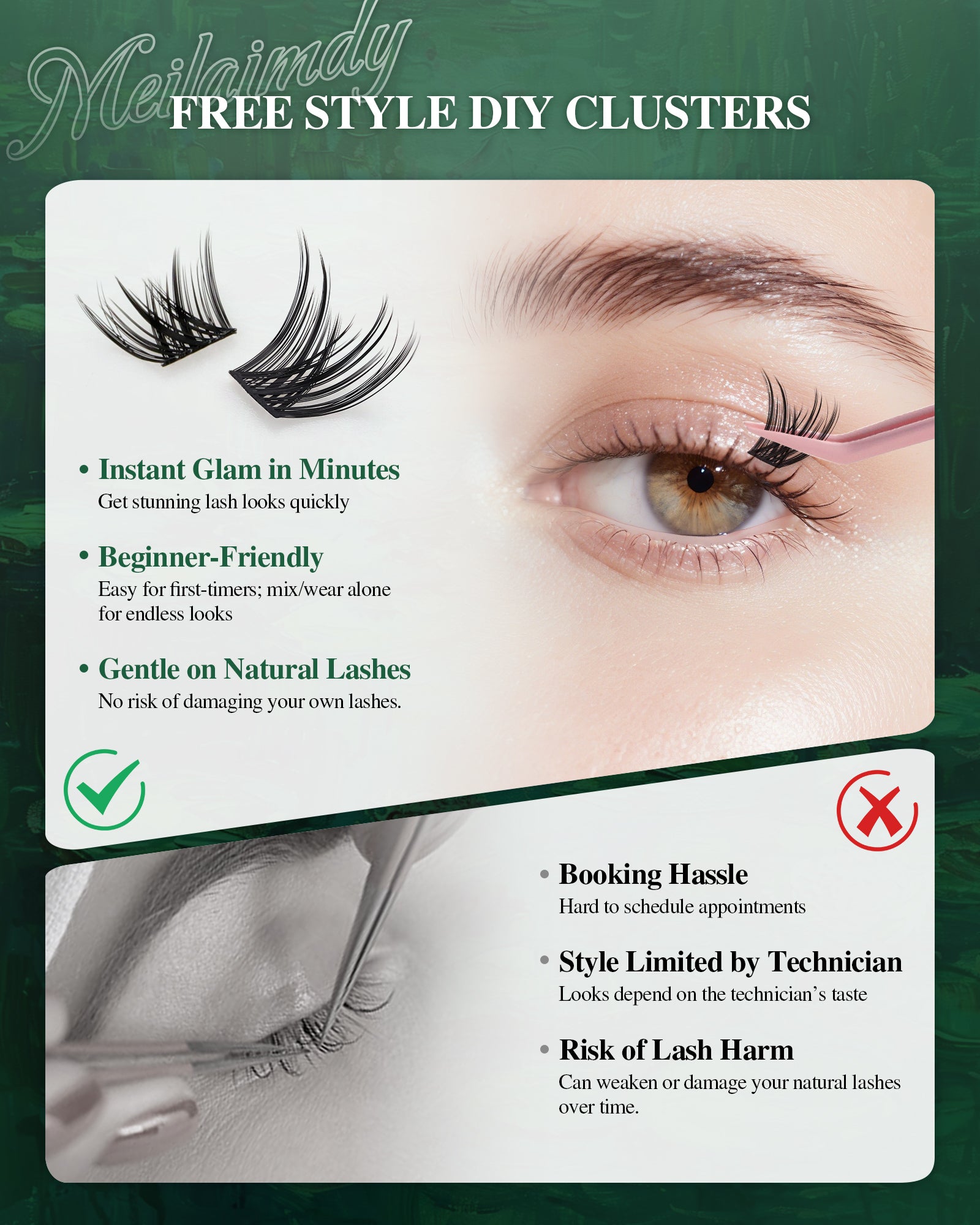 MEILAIMDY DIY Cluster Lashes 0.07mm C Curl (MEDIY004, 140 Clusters 8-16mm Mix Length)