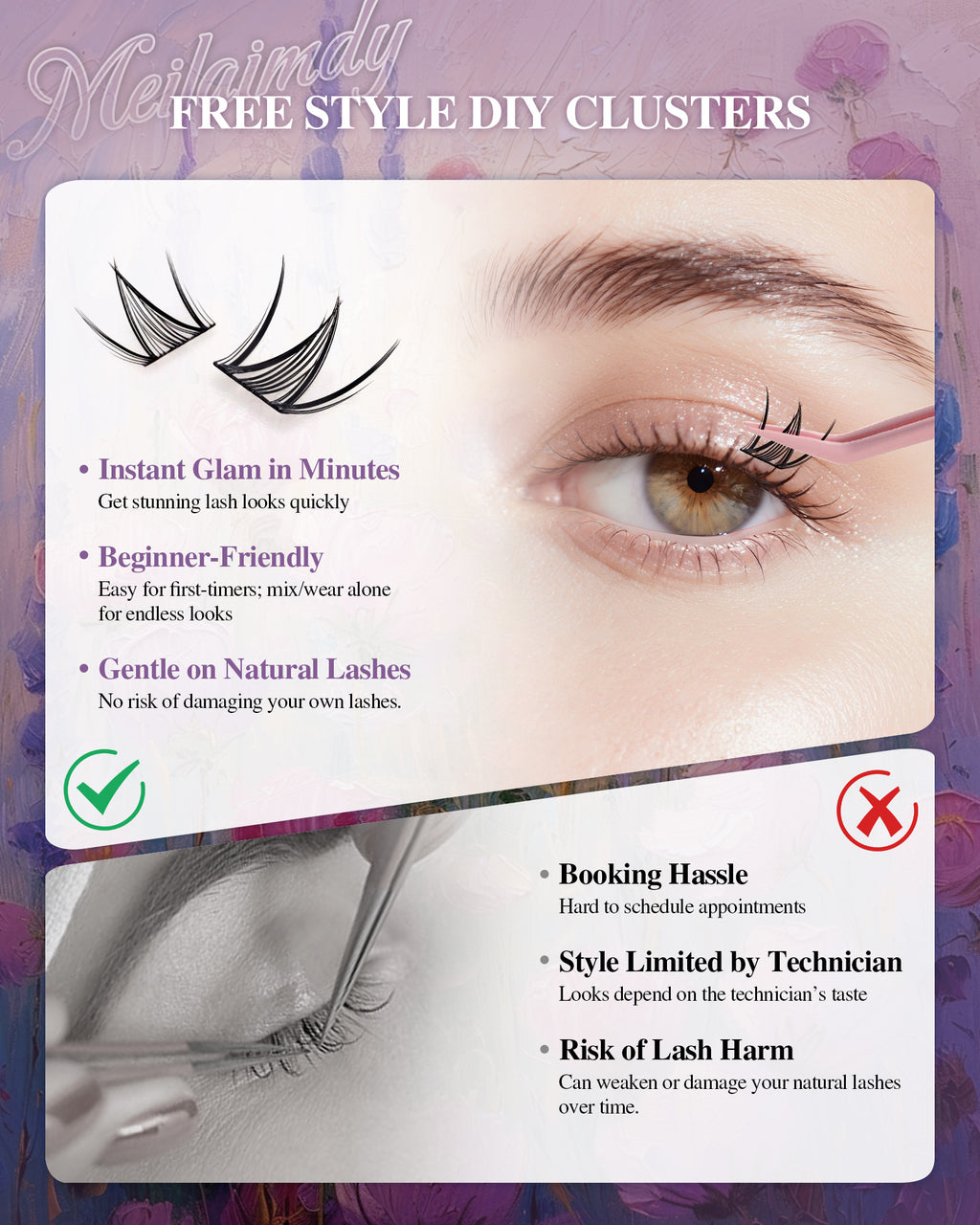 MEILAIMDY DIY Cluster Lashes 0.07mm C Curl (MEDIY003, 128 Clusters 10-12mm Mix Length)